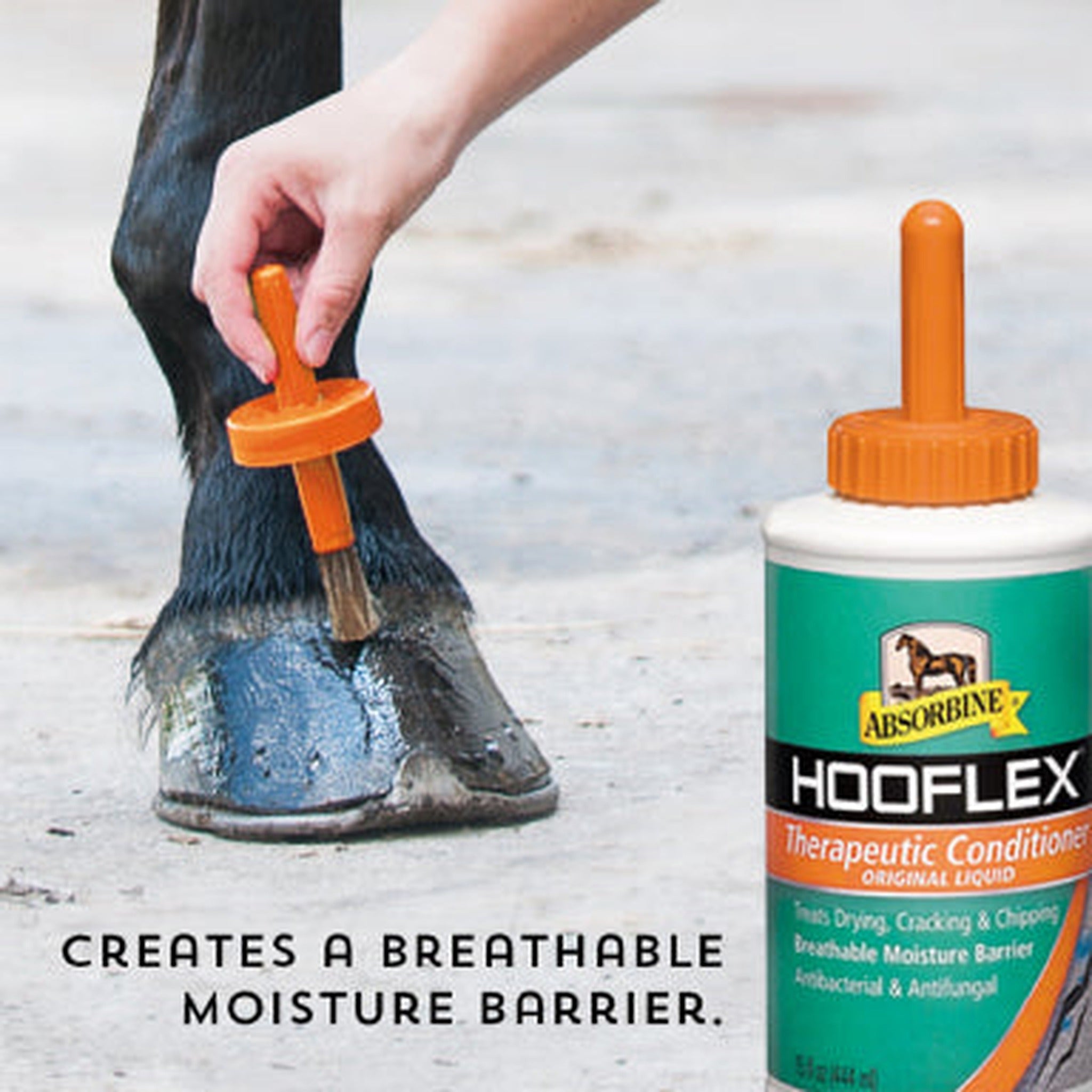 Absorbine Hooflex therapeutic conditioner liquid, creates a breathable moisture barrier