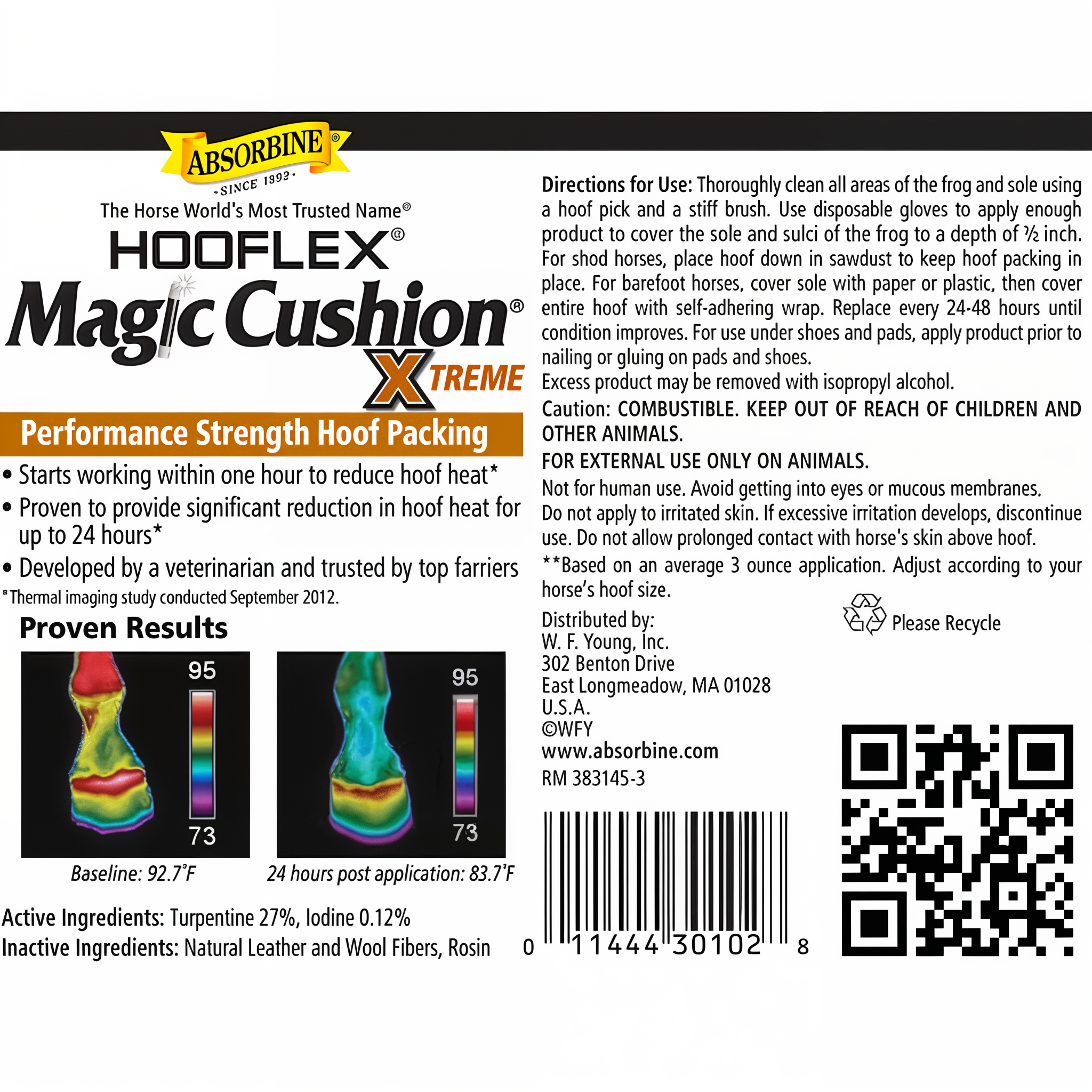 Absorbine Hooflex Magic Cushion Xtreme hoof packing, directions with thermal imaging results