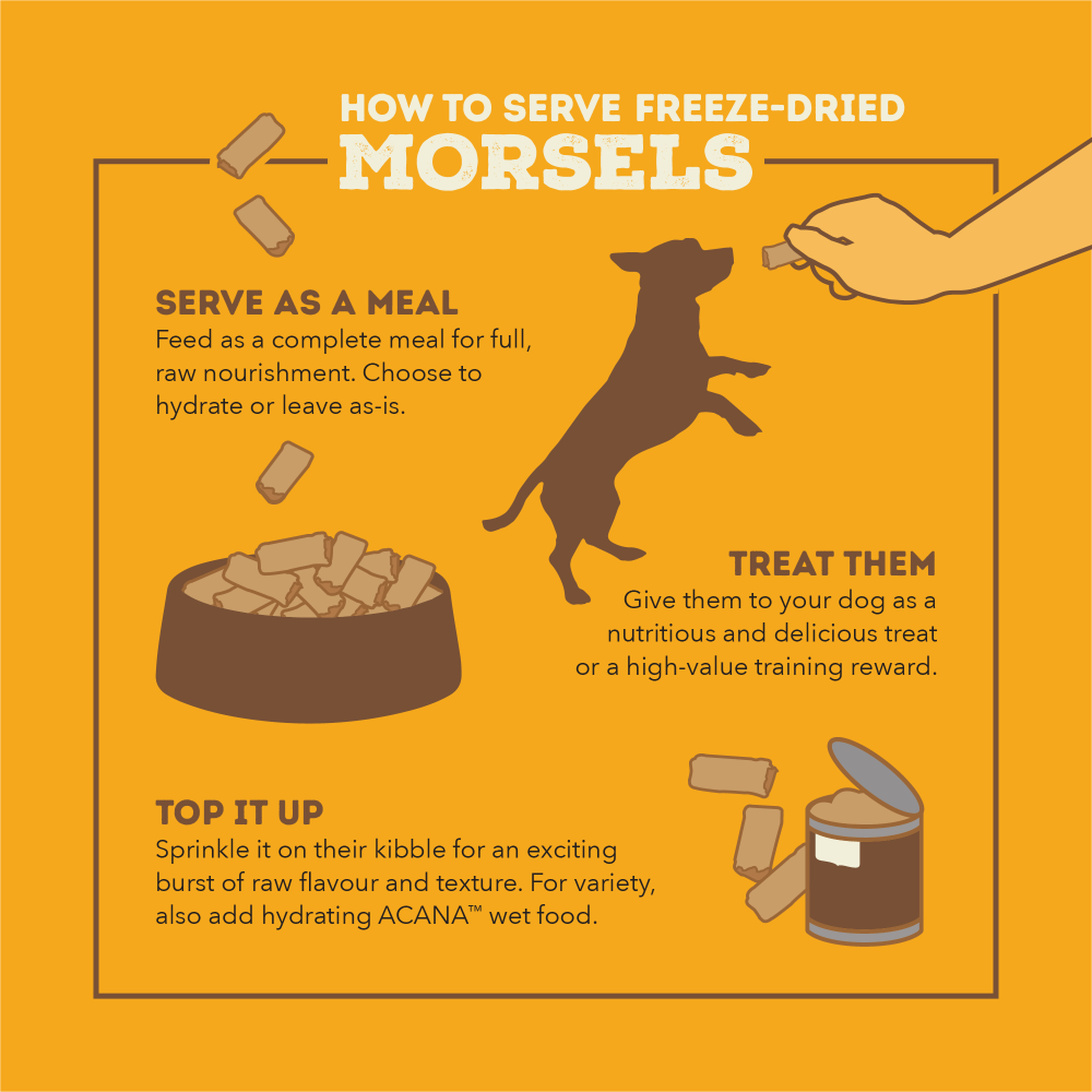 How to serve freeze-dried morsels: as a meal, as a treat, or topped on kibble