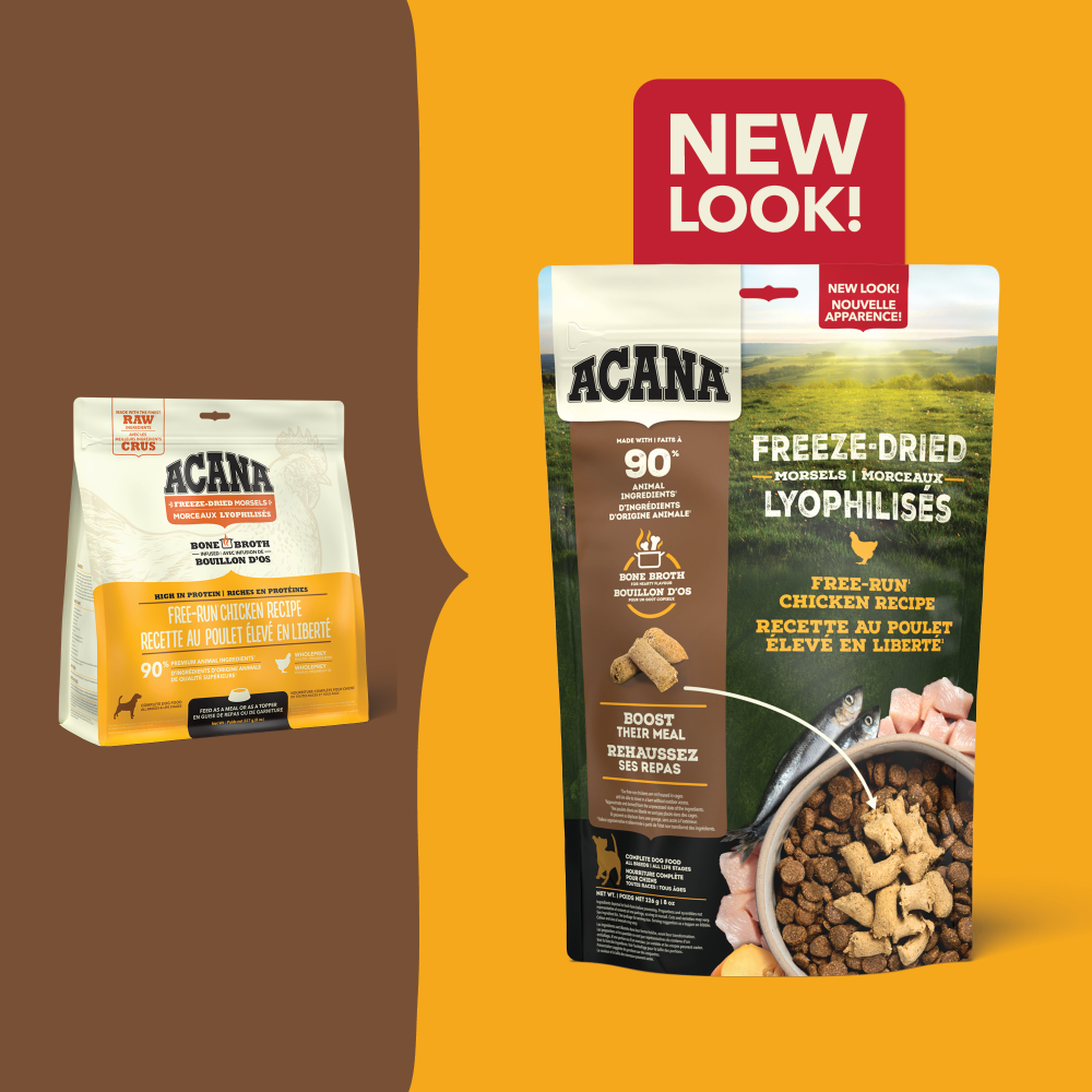 Acana freeze-dried chicken morsels new look packaging comparison