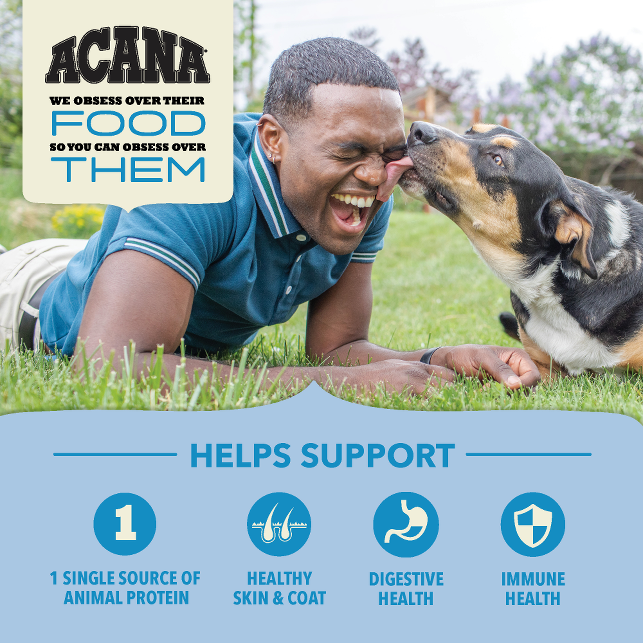 Acana Duck & Pumpkin with Wholesome Grains supports single source animal protein, skin and coat, digestive and immune health