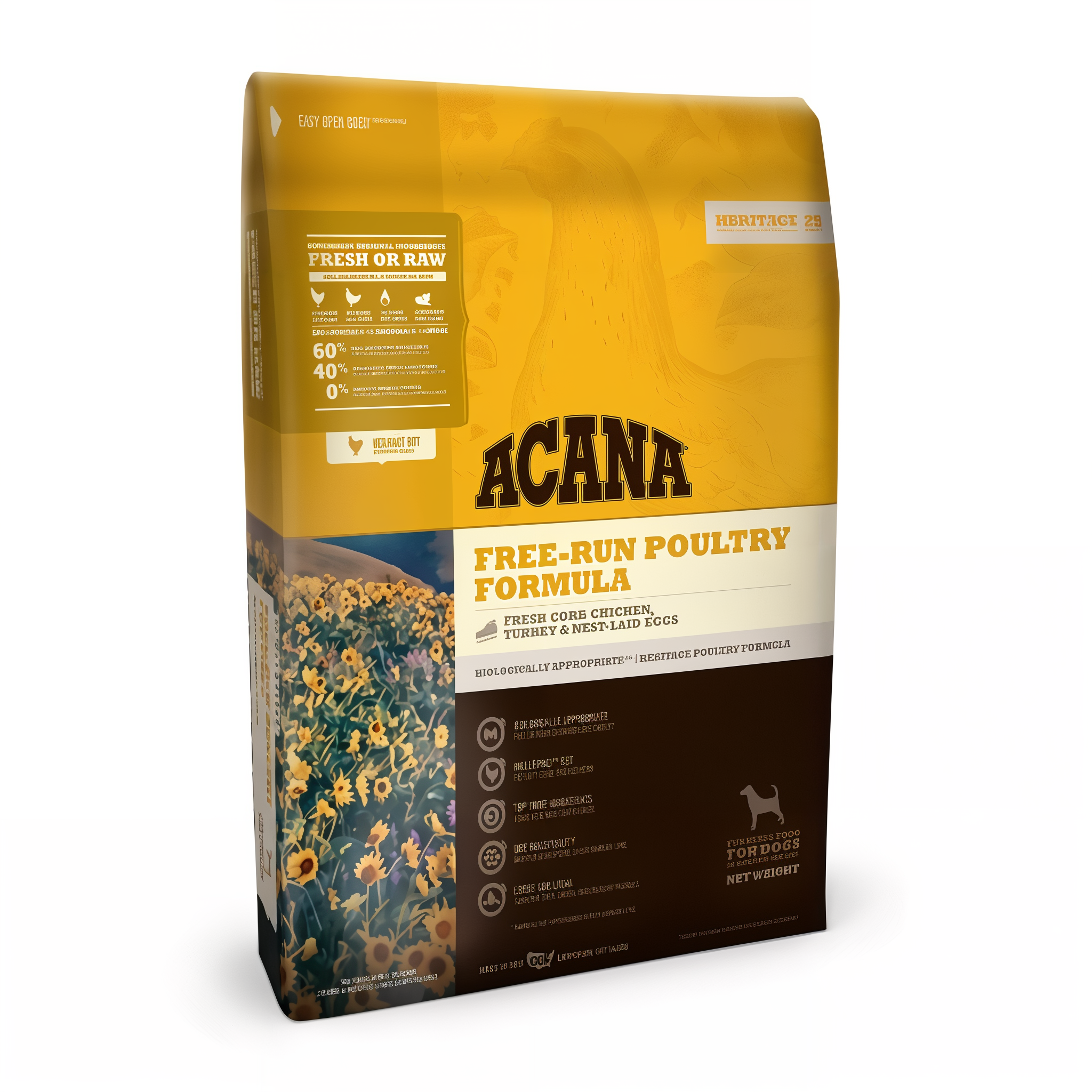 Acana Heritage Free-Run Poultry 25 lb bag of dry dog food. #25 lb