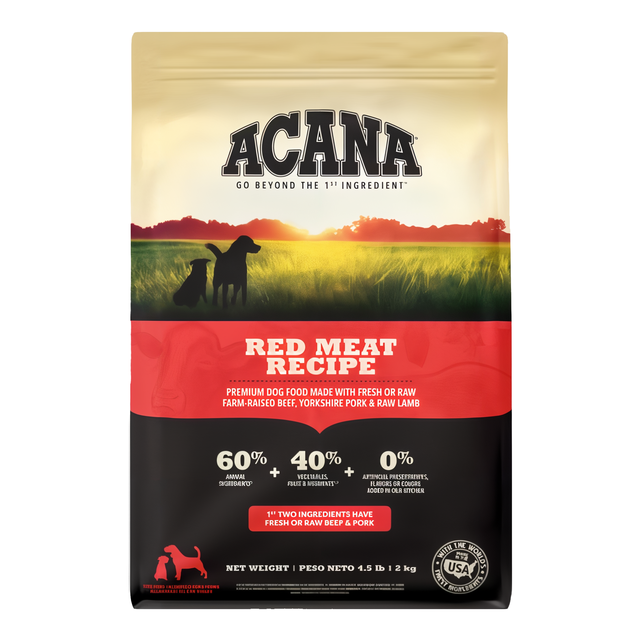 Acana Heritage Meats grain-free dry dog food, beef, pork, and lamb, 4.5 lb bag.