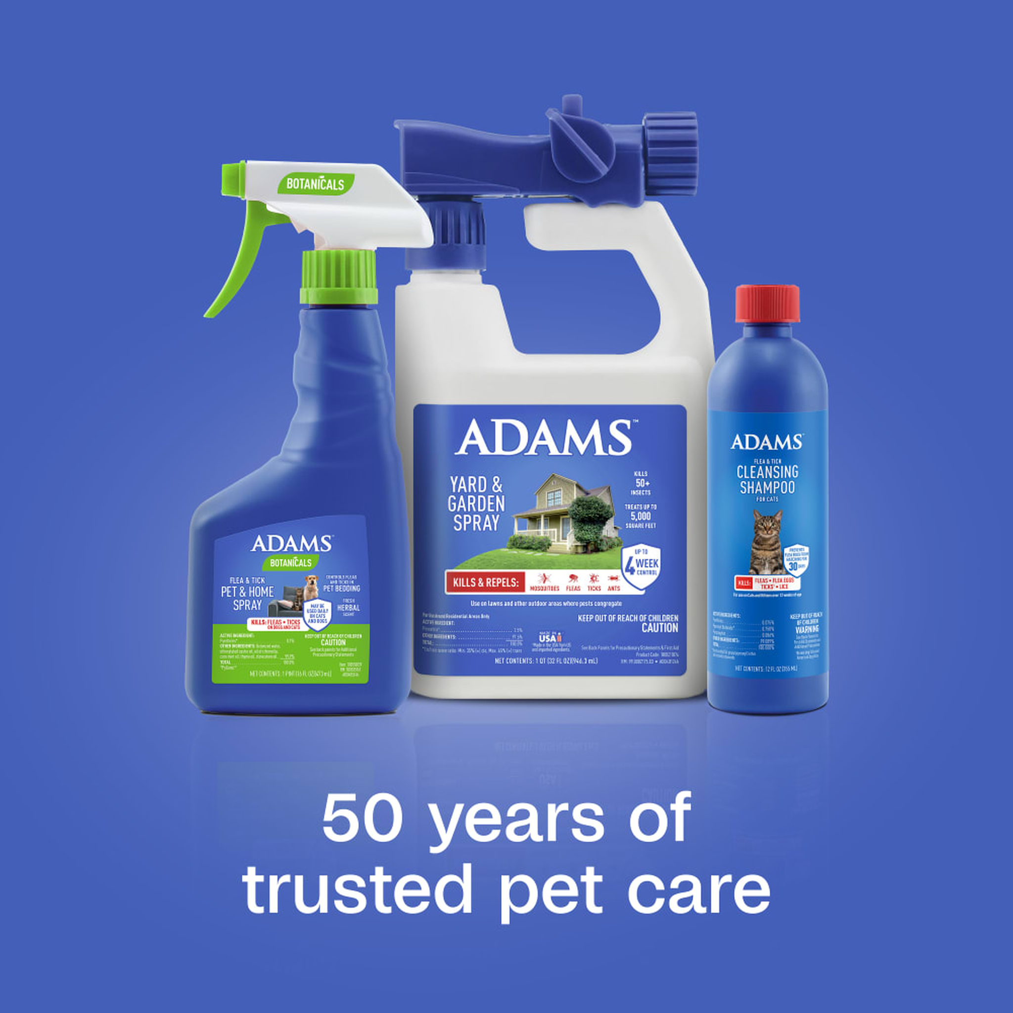 Adams flea and tick product family for pet, home and yard