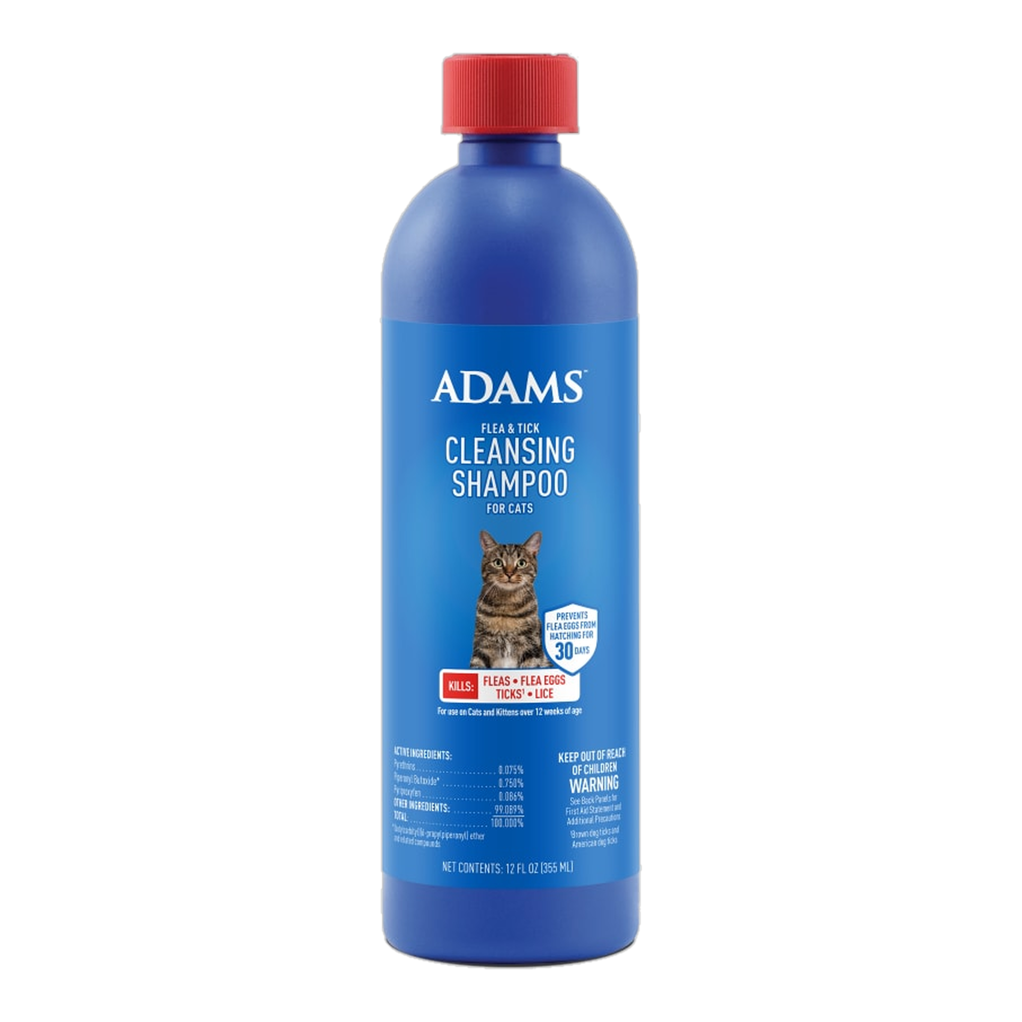 Adams Flea and Tick Cleansing Shampoo for Cats 12 oz bottle front label