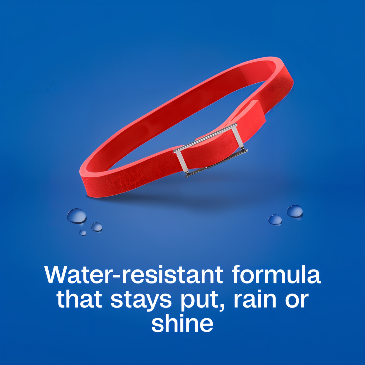 Water-resistant red collar formula that stays put rain or shine