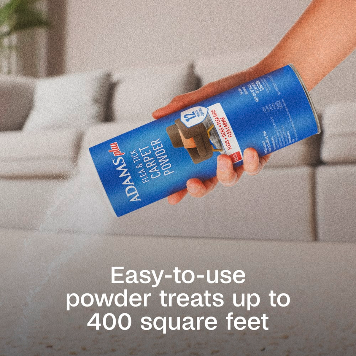 Easy-to-use flea powder treats up to 400 square feet of carpet