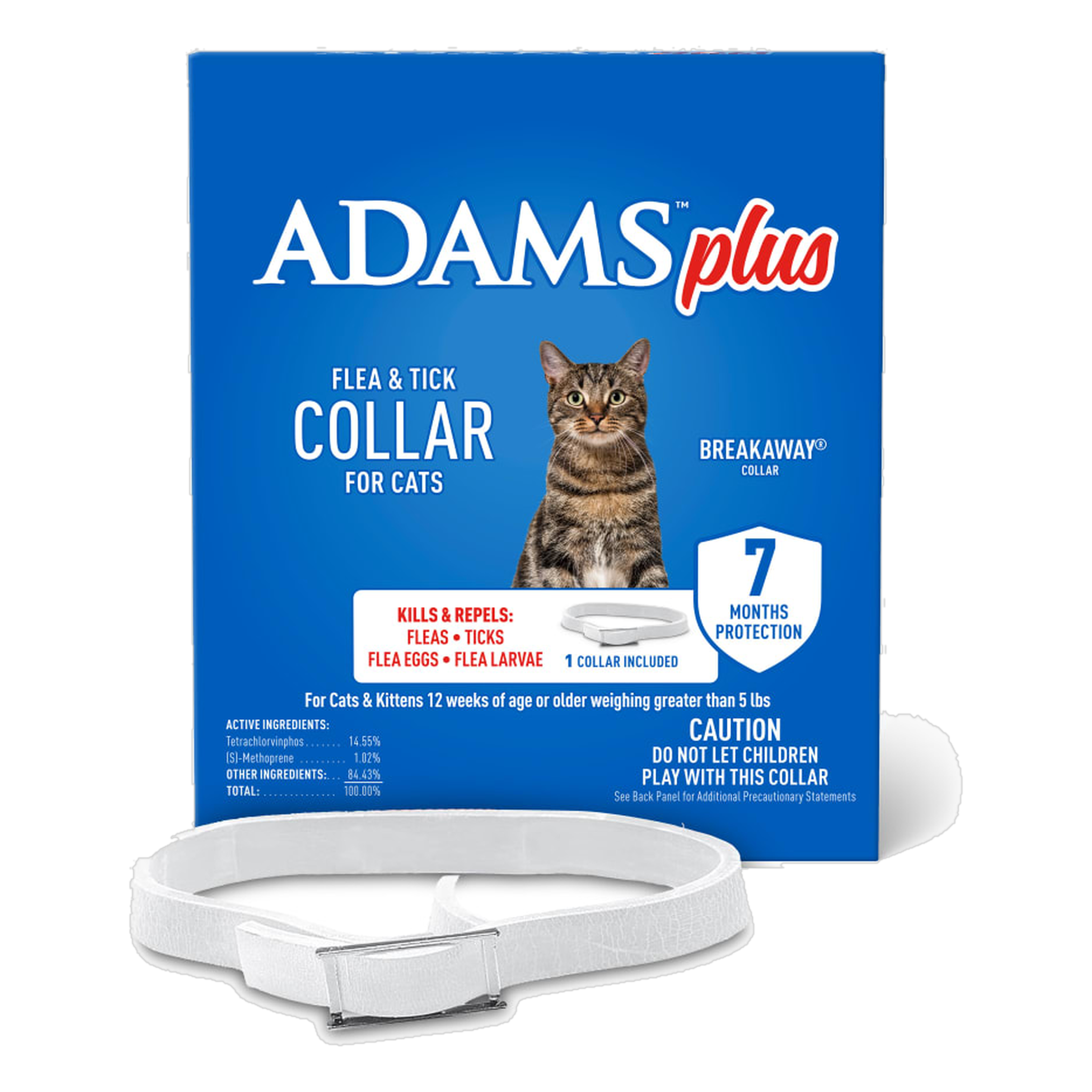 Adams Plus flea and tick collar for cats box with white breakaway collar