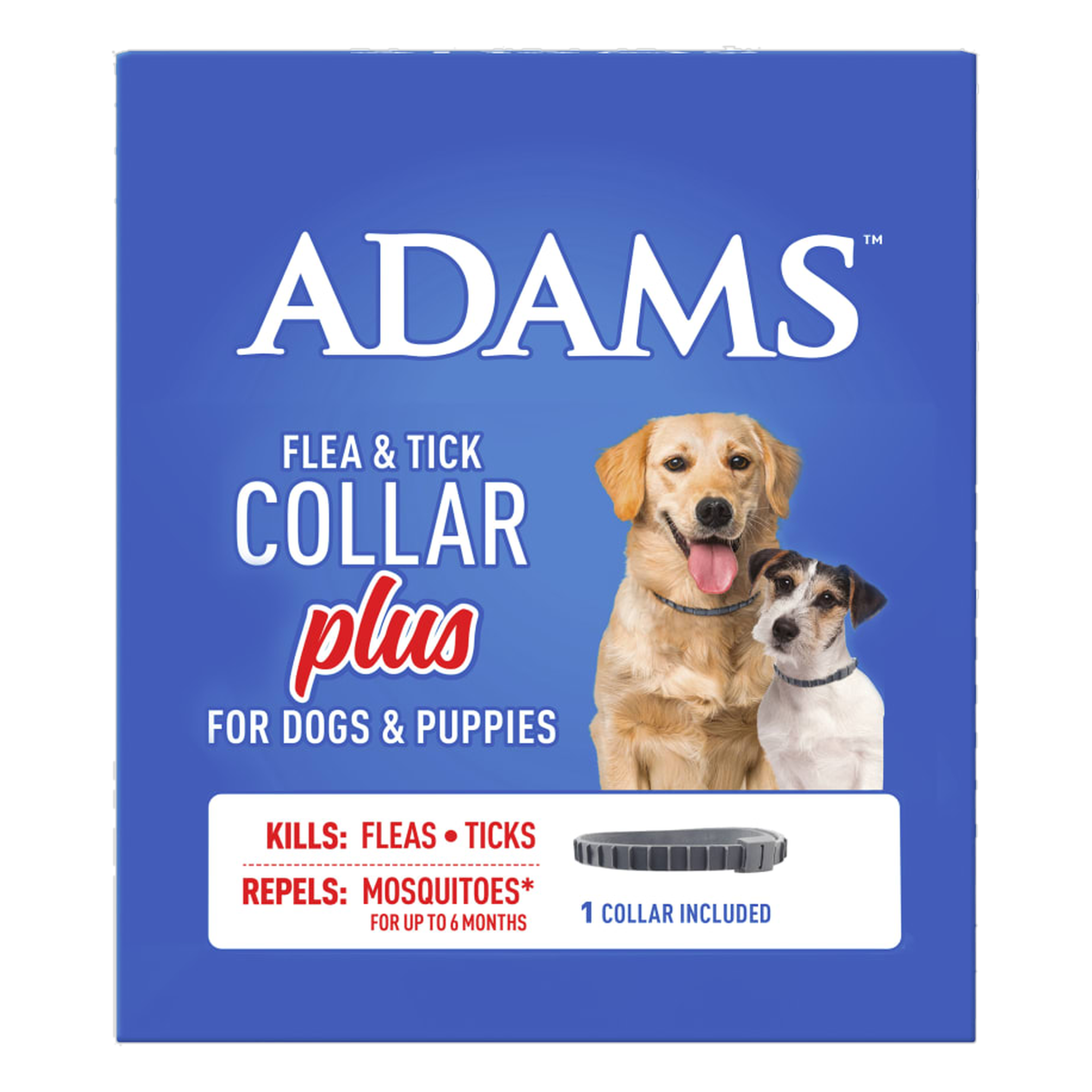 Adams Plus flea and tick collar for dogs and puppies box front