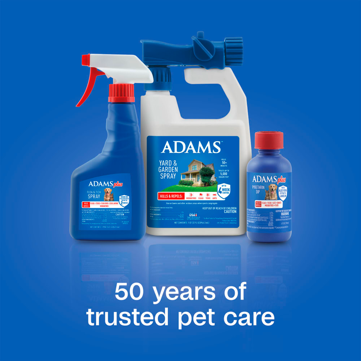 Adams flea and tick product family for pet, home and yard