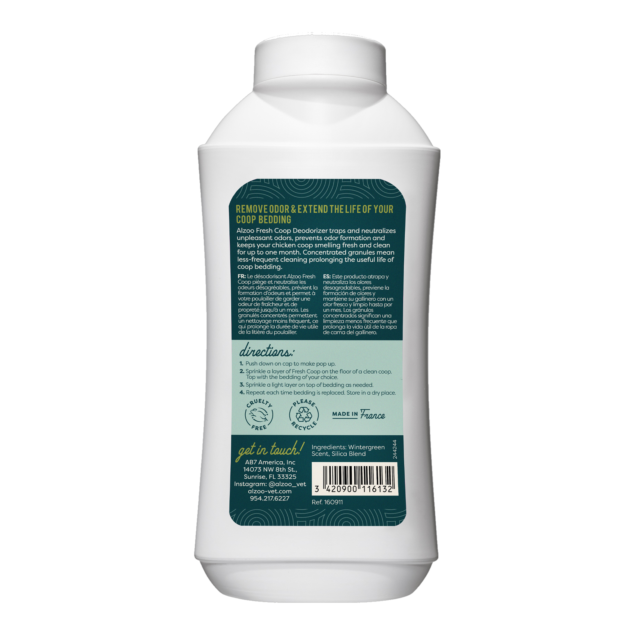 Alzoo Fresh Coop Deodorizer back label with directions