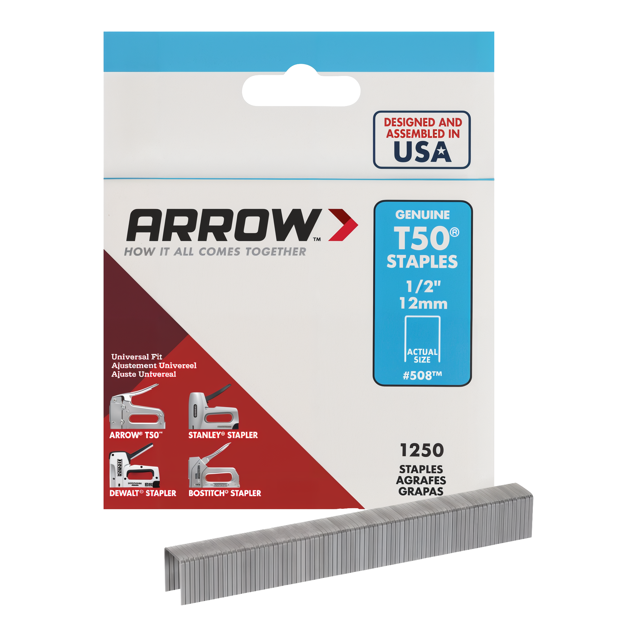 Arrow T50 Heavy Duty 1/2 inch staples for heavier wood, insulation, plywood underlayment, and roofing felt