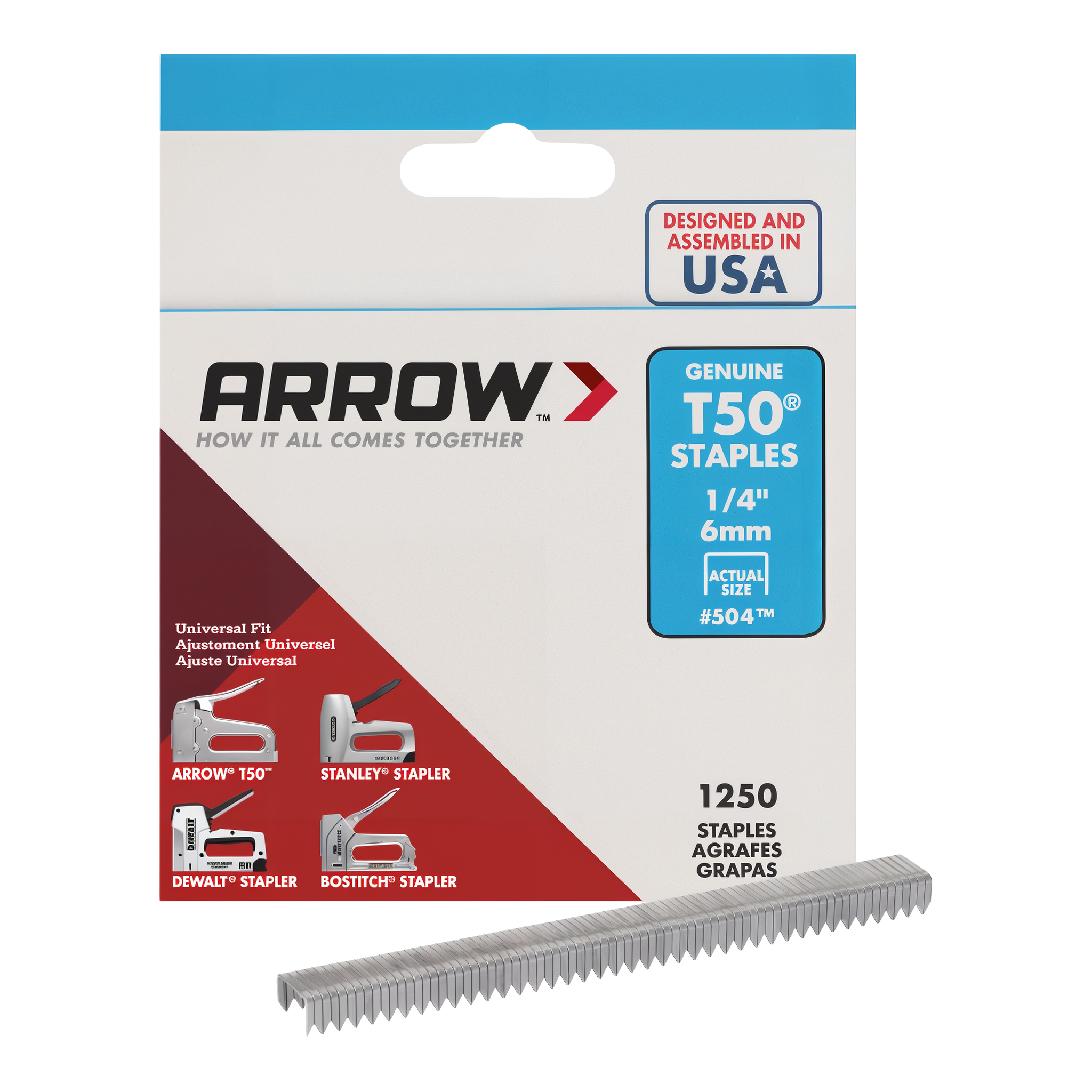 Arrow T50 Heavy Duty 1/4 inch staples for upholstery, fabric, vapor barrier, and crafts #1/4"