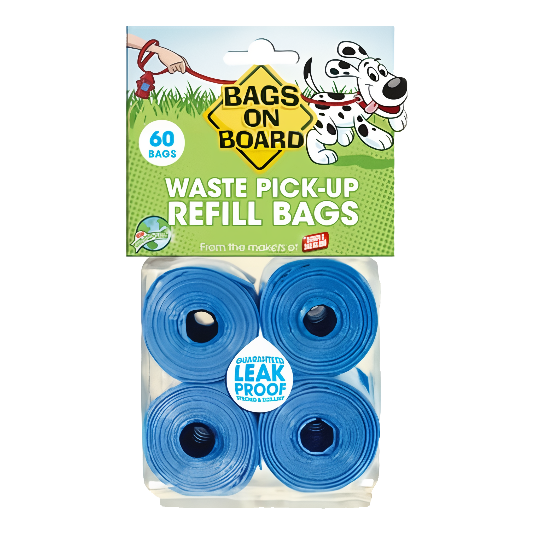Bags on Board blue waste pick-up bags refill, 60 count.