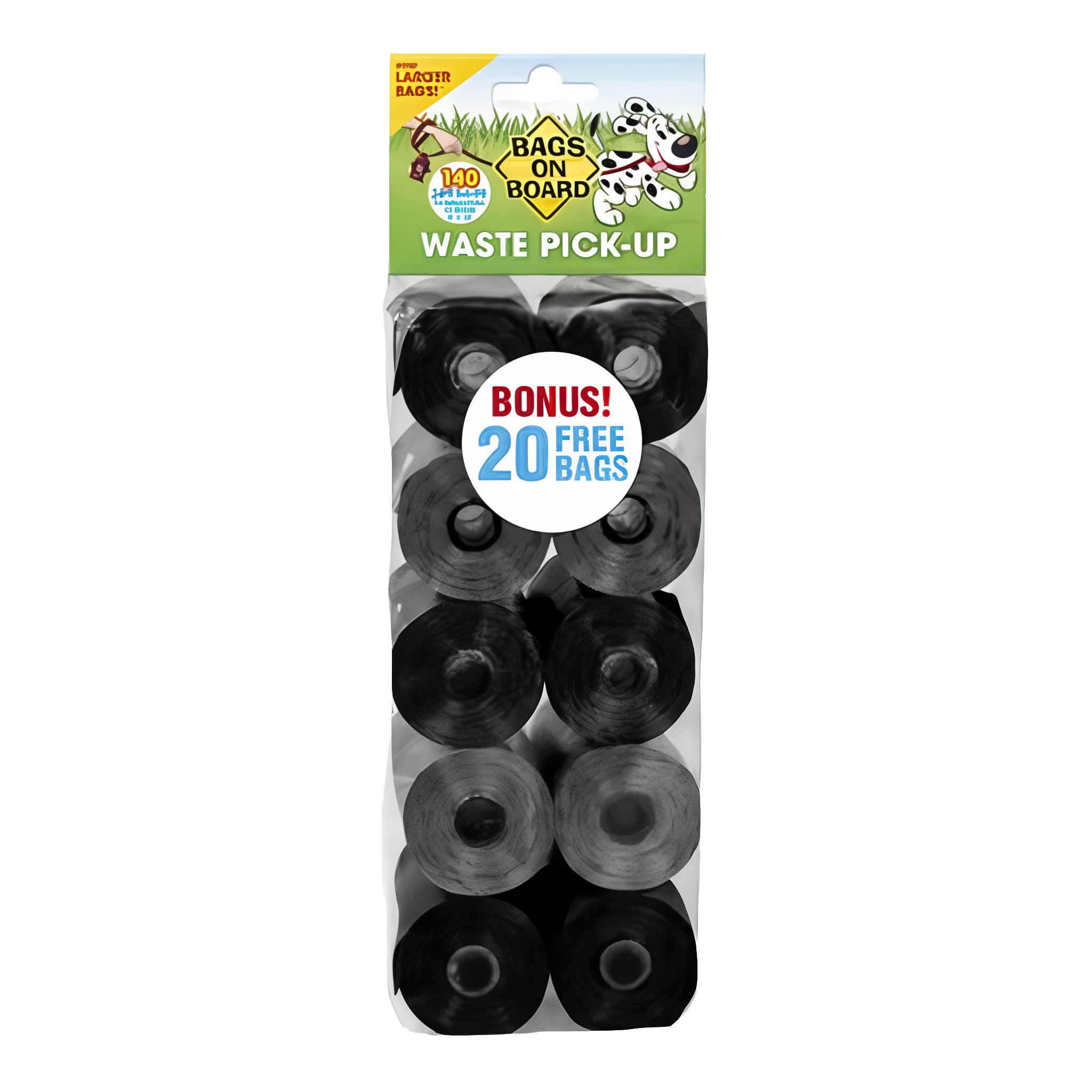 Bags on Board black waste pick-up bags refill, 140 count.