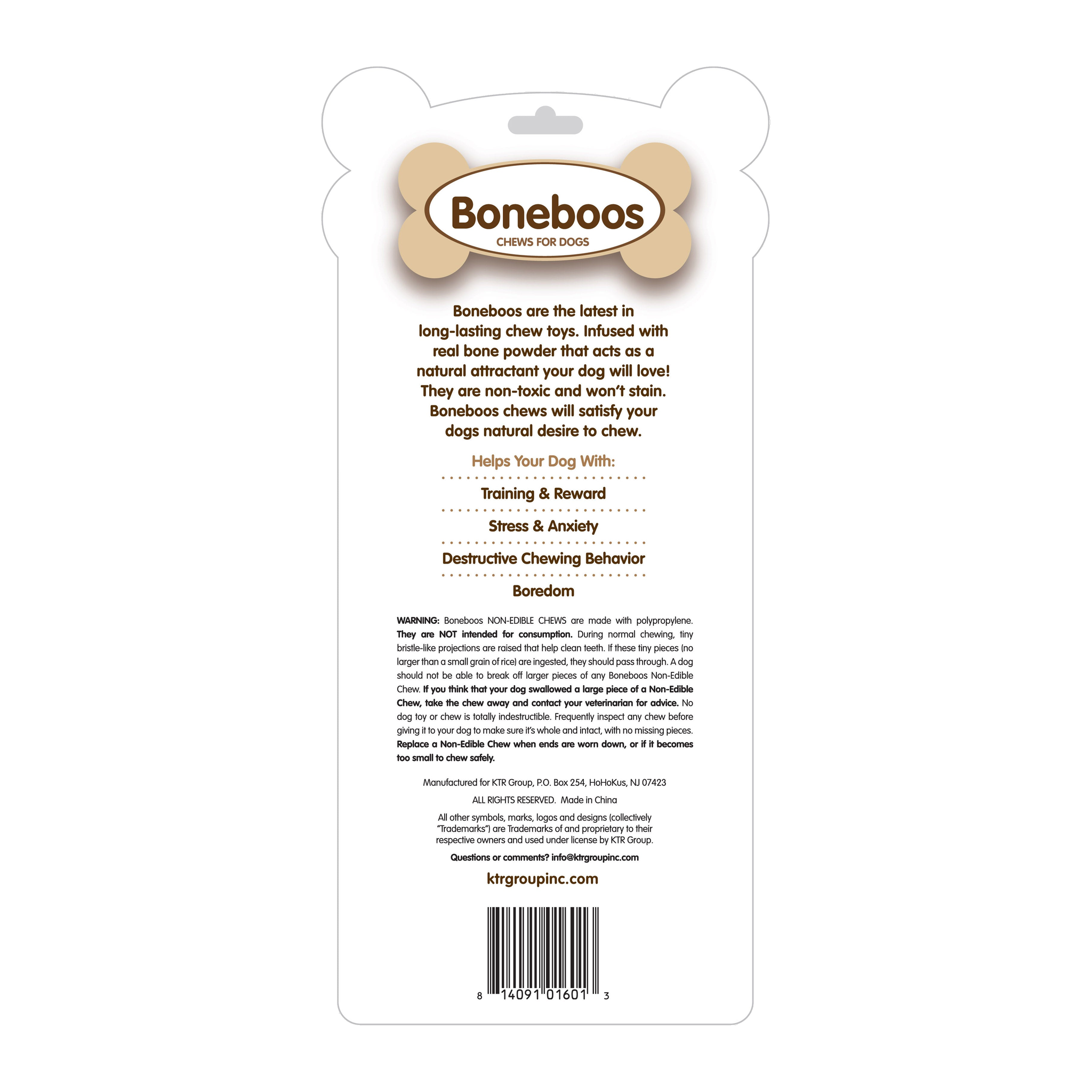 Back of Boneboos package with feeding directions and safety information