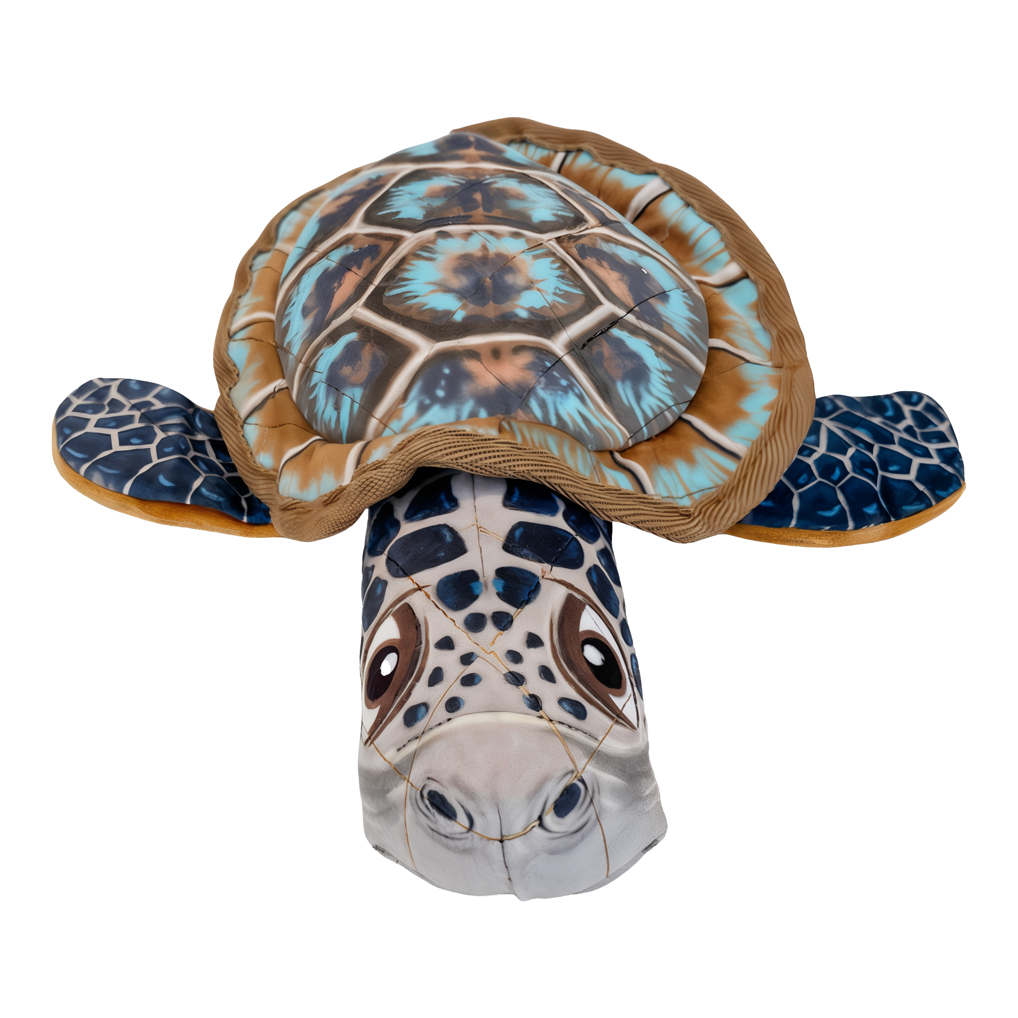 Sea turtle dog toy detail of printed head and flippers