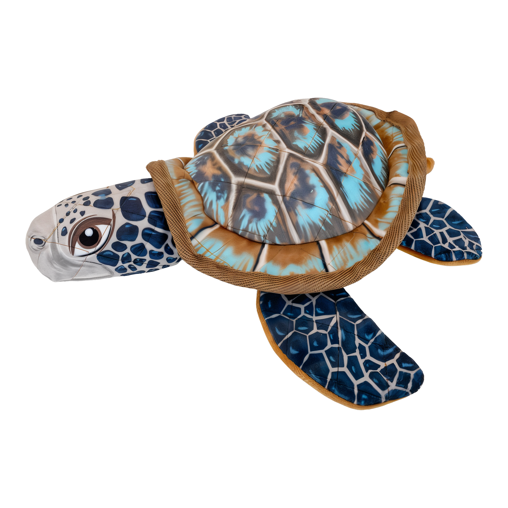 Sea turtle dog toy side view showing quilted shell and flippers