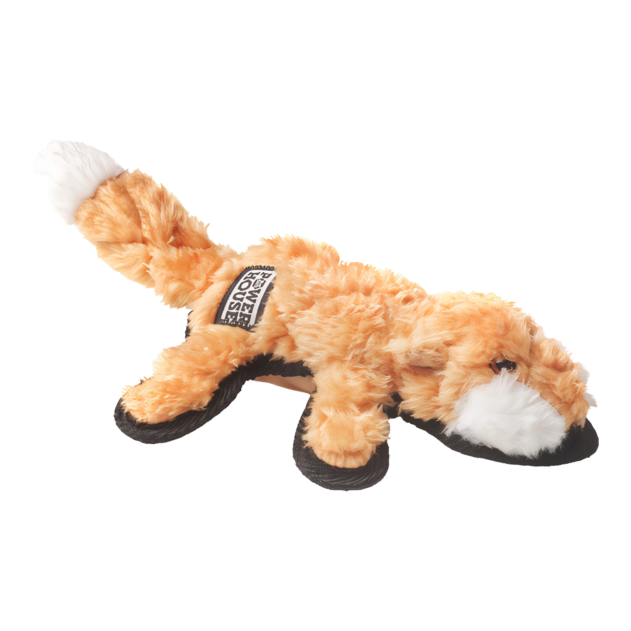 Large fox plush toy showing durable paws and tail