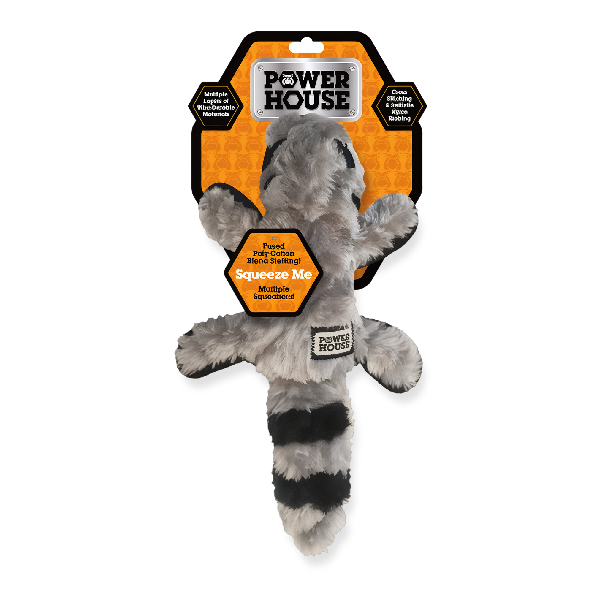 Power House mini raccoon plush dog toy