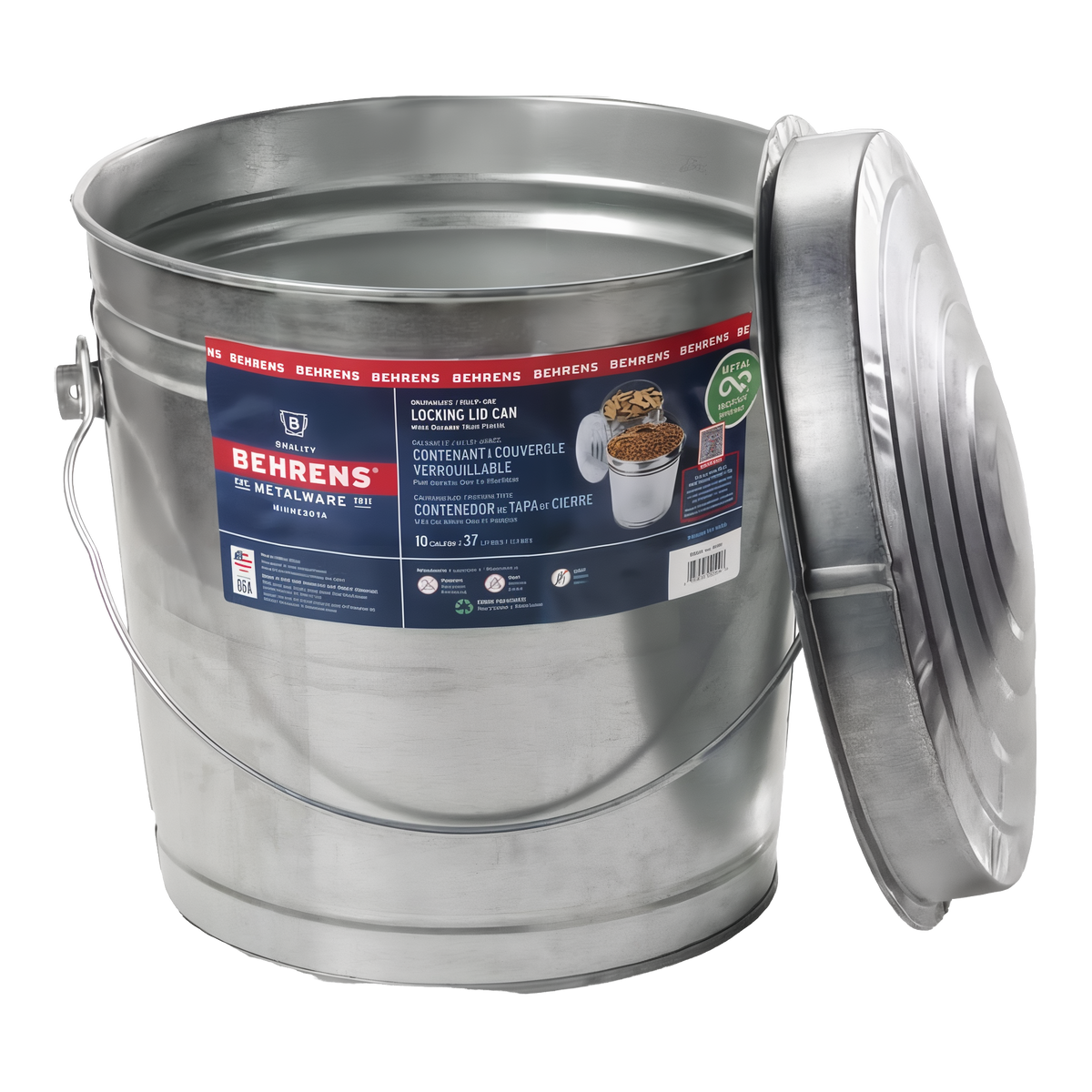 Behrens 10 Gallon Galvanized Steel Can with Locking Lid -- product image