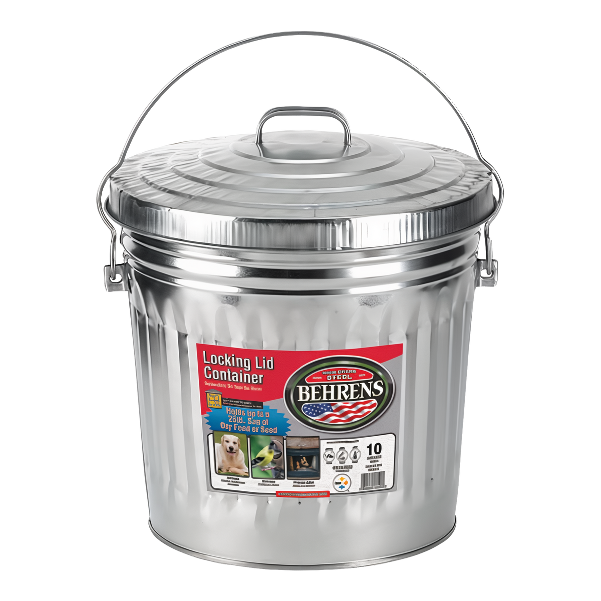 Behrens 10 Gallon Galvanized Steel Can with Locking Lid -- product image