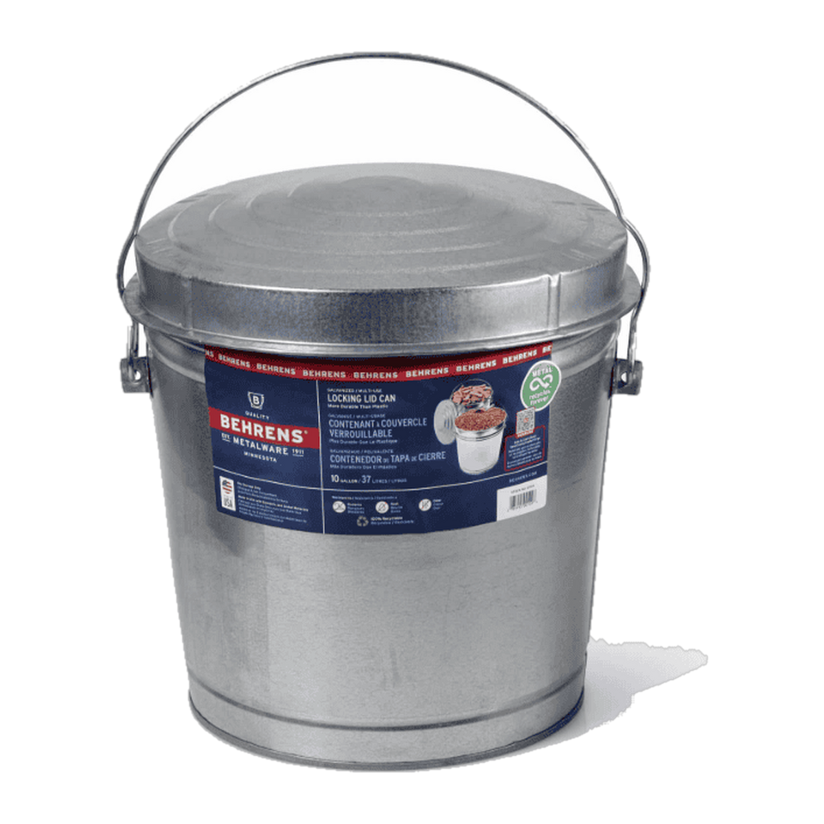 Behrens 10 Gallon Galvanized Steel Can with Locking Lid -- product image