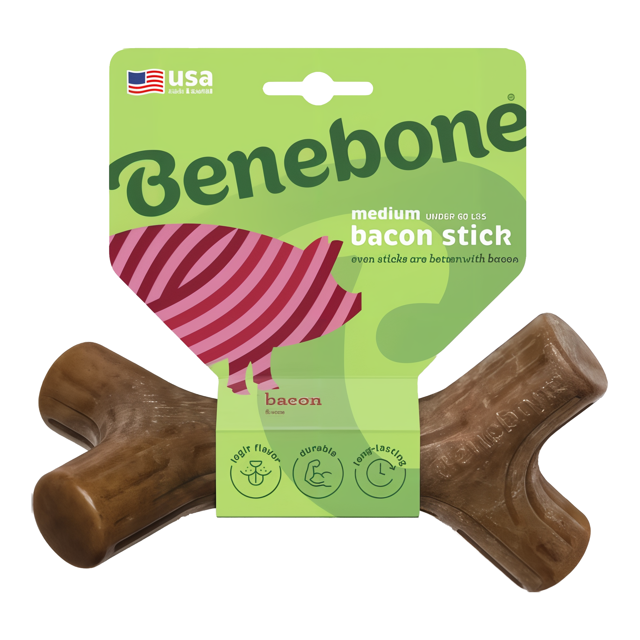 Benebone Bacon Stick Durable Dog Chew Toy, Medium size #Medium