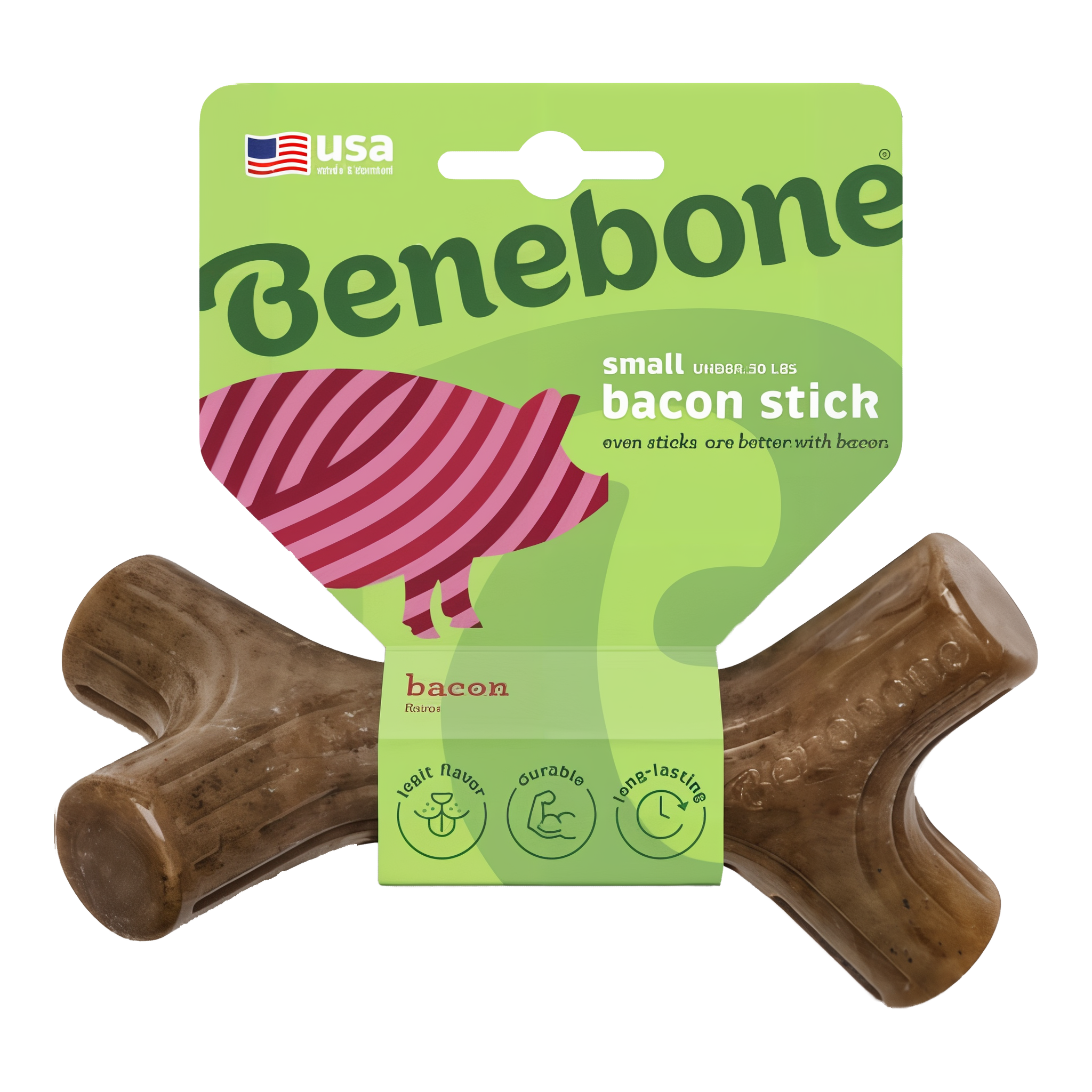 Benebone Bacon Stick Durable Dog Chew Toy, Small size for puppies #Small