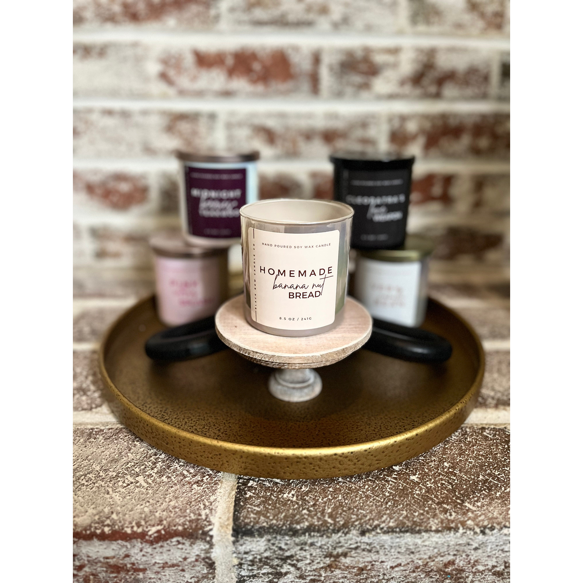 Black Bow Candle Co. Homemade Banana Nut Bread 17 oz 3-Wick Soy Candle -- lifestyle styled scene with scent collection