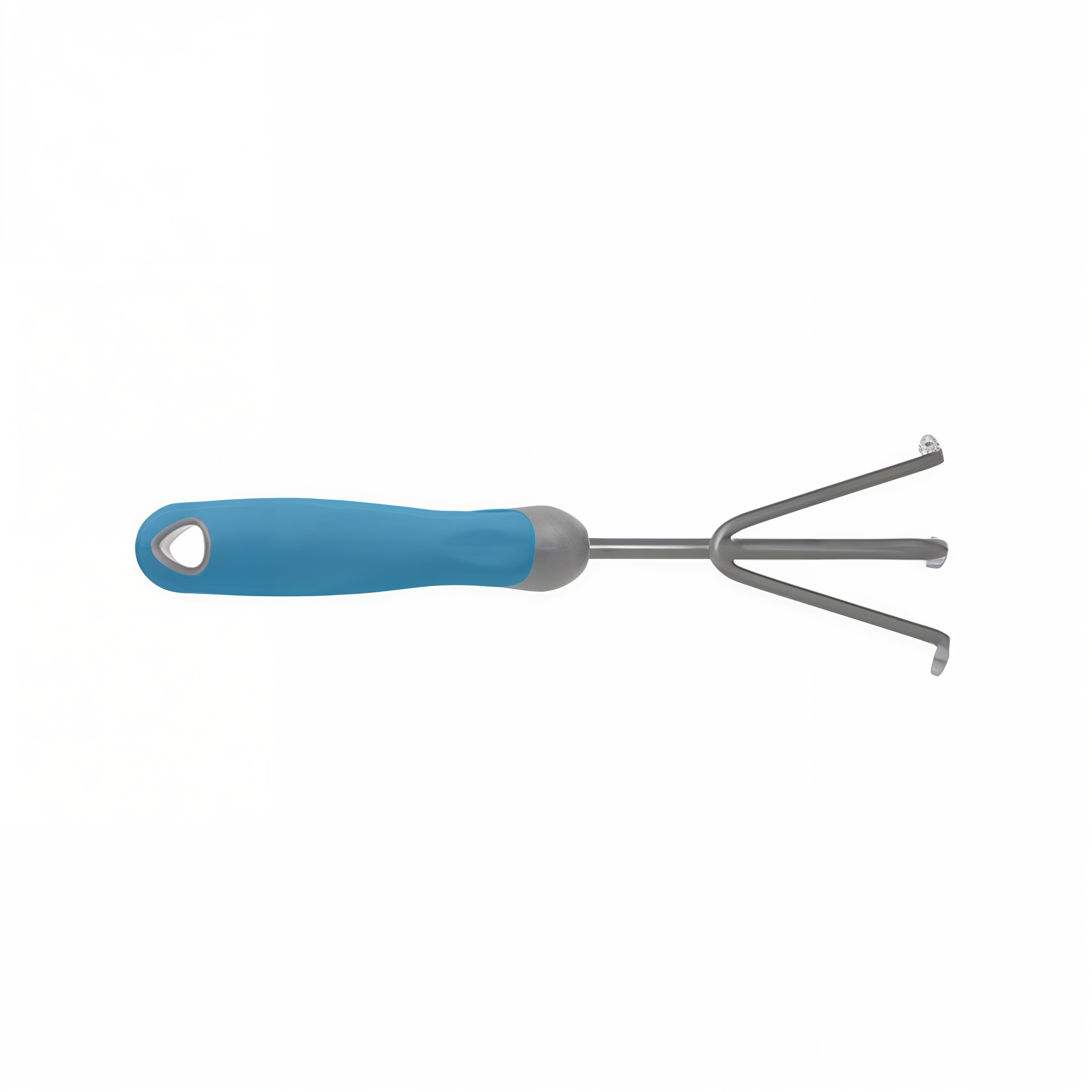 Bloom 7162BL hand cultivator detail of cushioned grip handle and tine head
