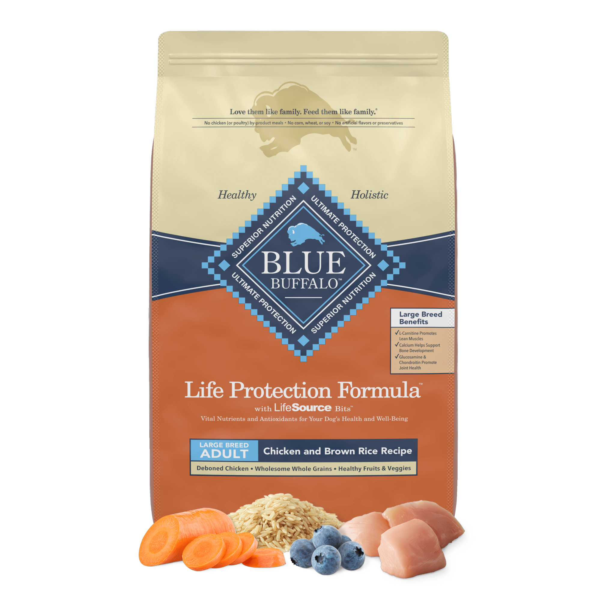 Blue Buffalo Life Protection Formula Large Breed Adult Chicken and Brown Rice Recipe dry dog food bag