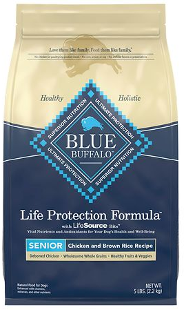 5 lb bag of Blue Buffalo Life Protection Formula Natural Senior dog food