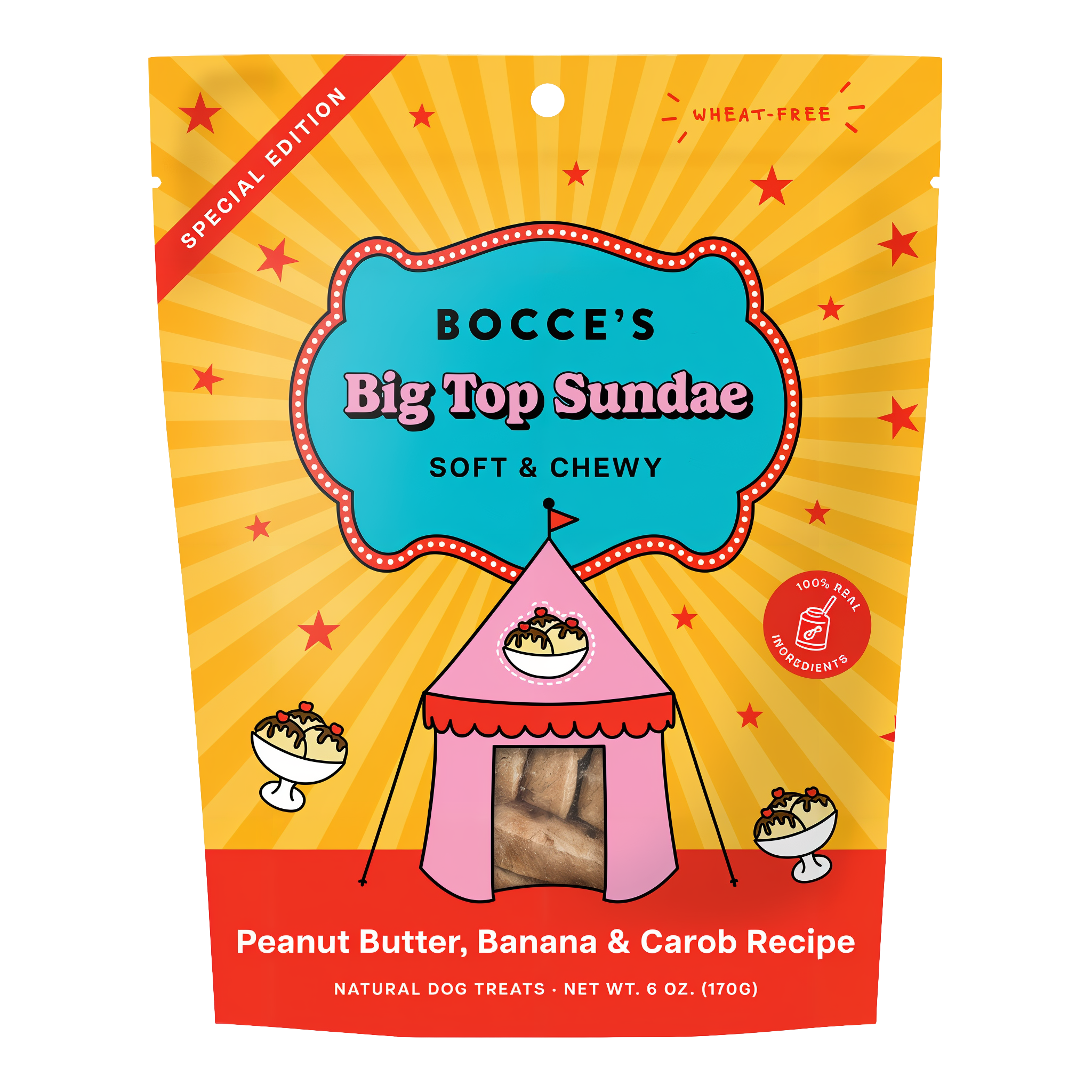 Bocce's Bakery Big Top Sundae soft and chewy dog treats 6 oz pouch front