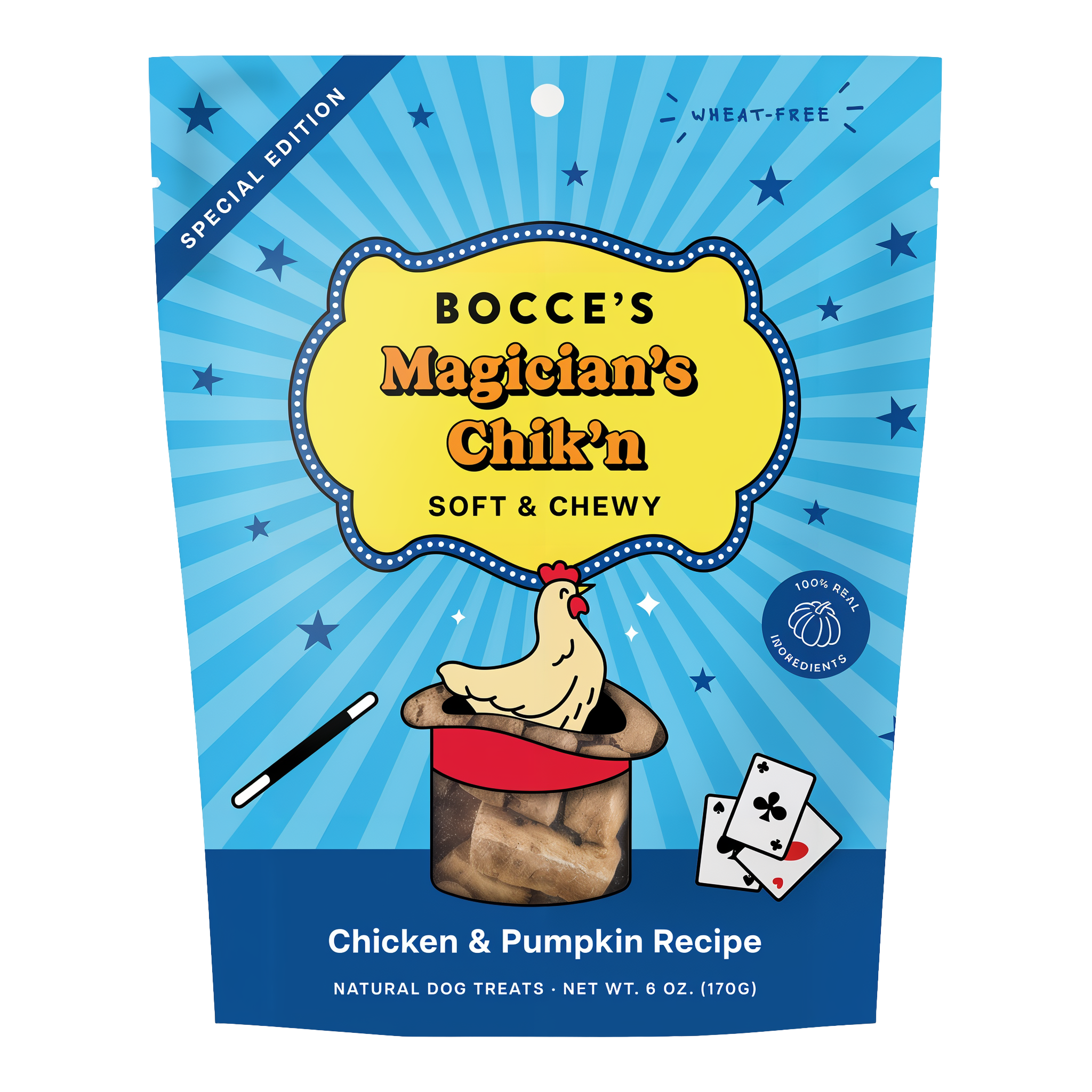 Bocce's Bakery Magician's Chik'n soft and chewy dog treats 6 oz pouch front