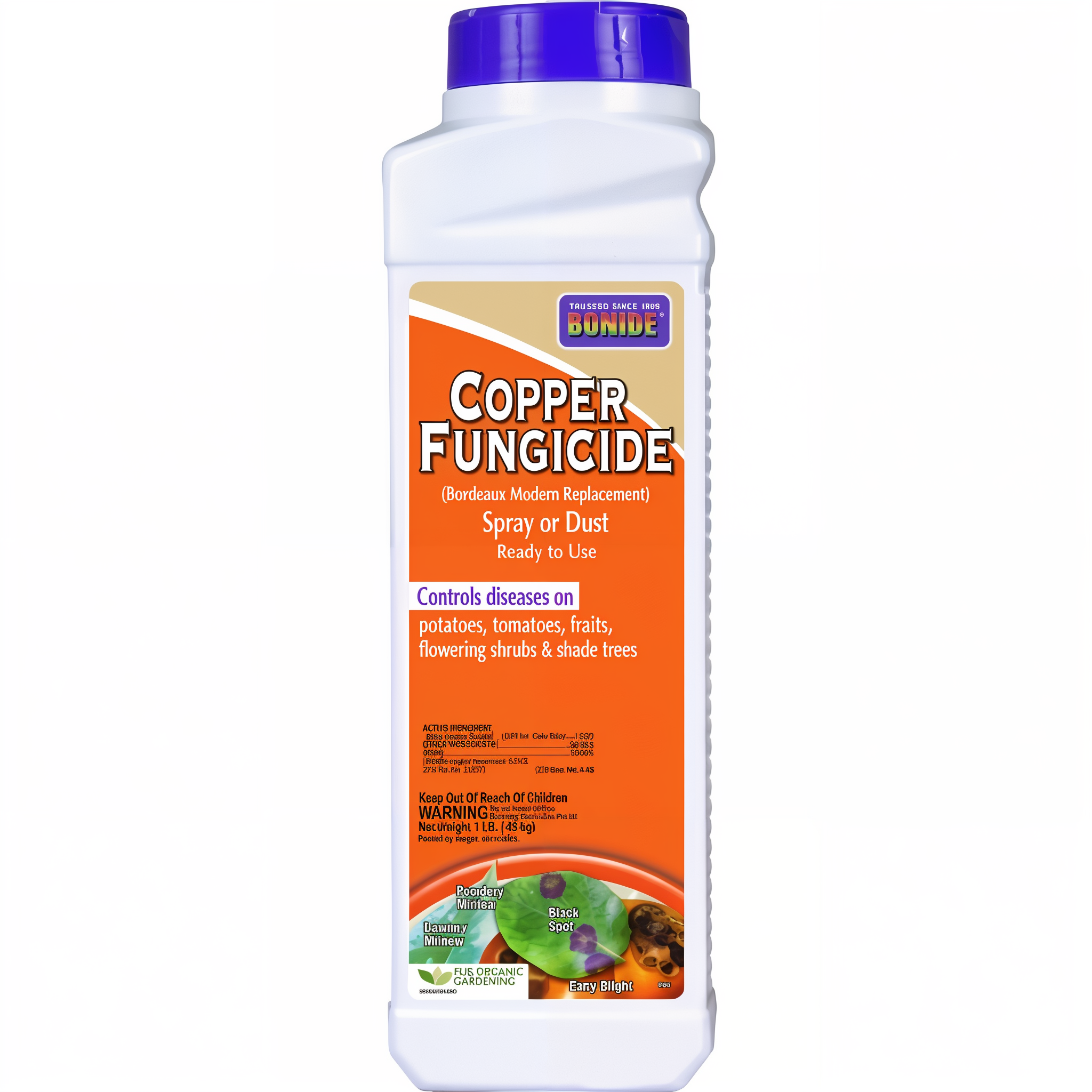 Copper Dust fungicide in a one pound container for garden use.