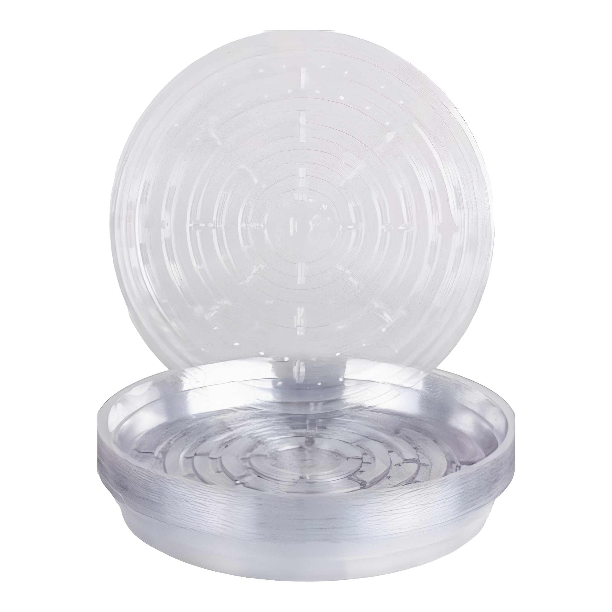 Close-up of Curtis Wagner clear vinyl plant saucer, size 10 #10"