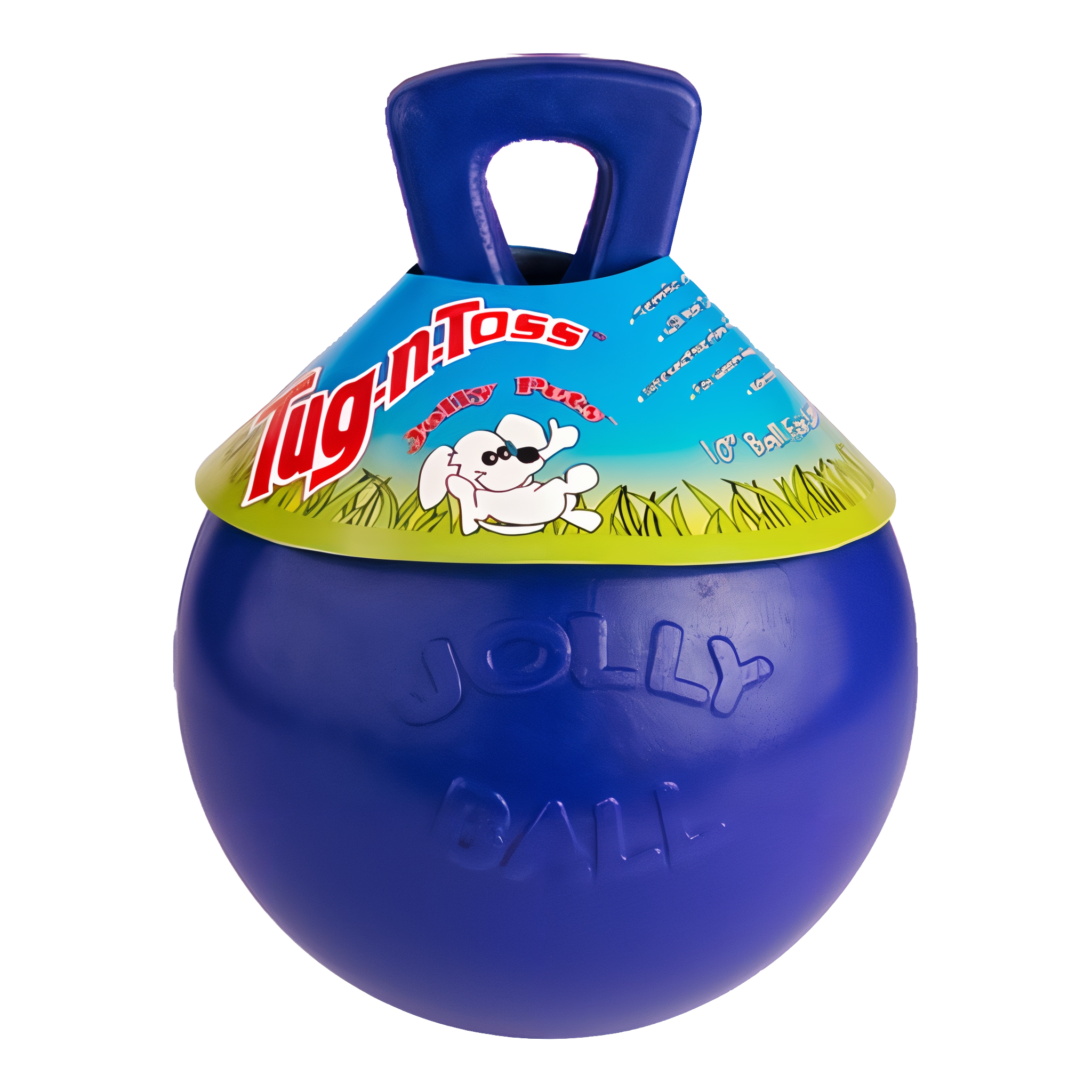 Blue 4.5 inch Jolly Pets Tug-N-Toss rubber ball chew toy for dogs. #Blue#4.5 inch