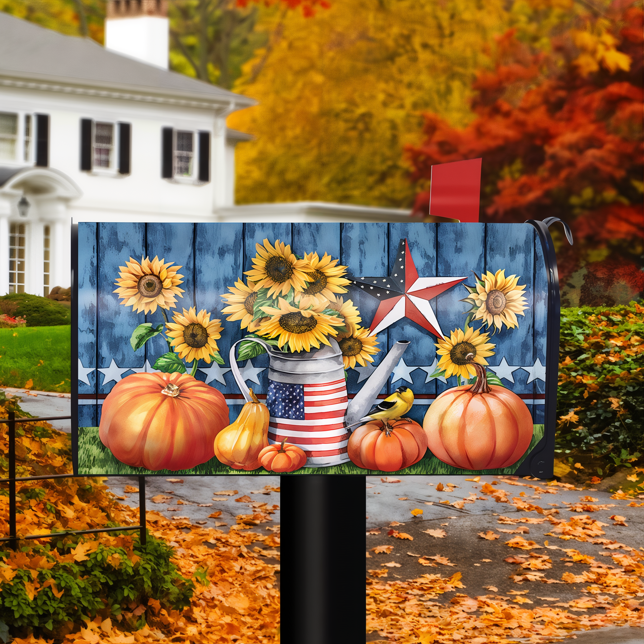 Briarwood Lane American Autumn Farmhouse Mailbox Cover -- detail view
