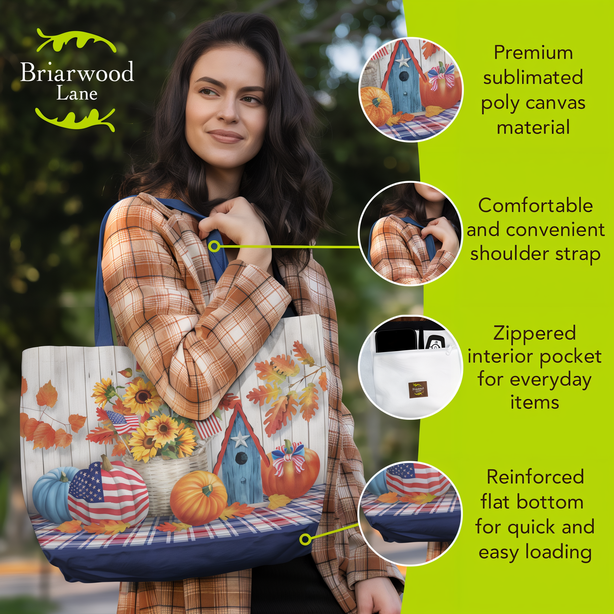 Briarwood Lane American Autumn Tote Bag -- detail view