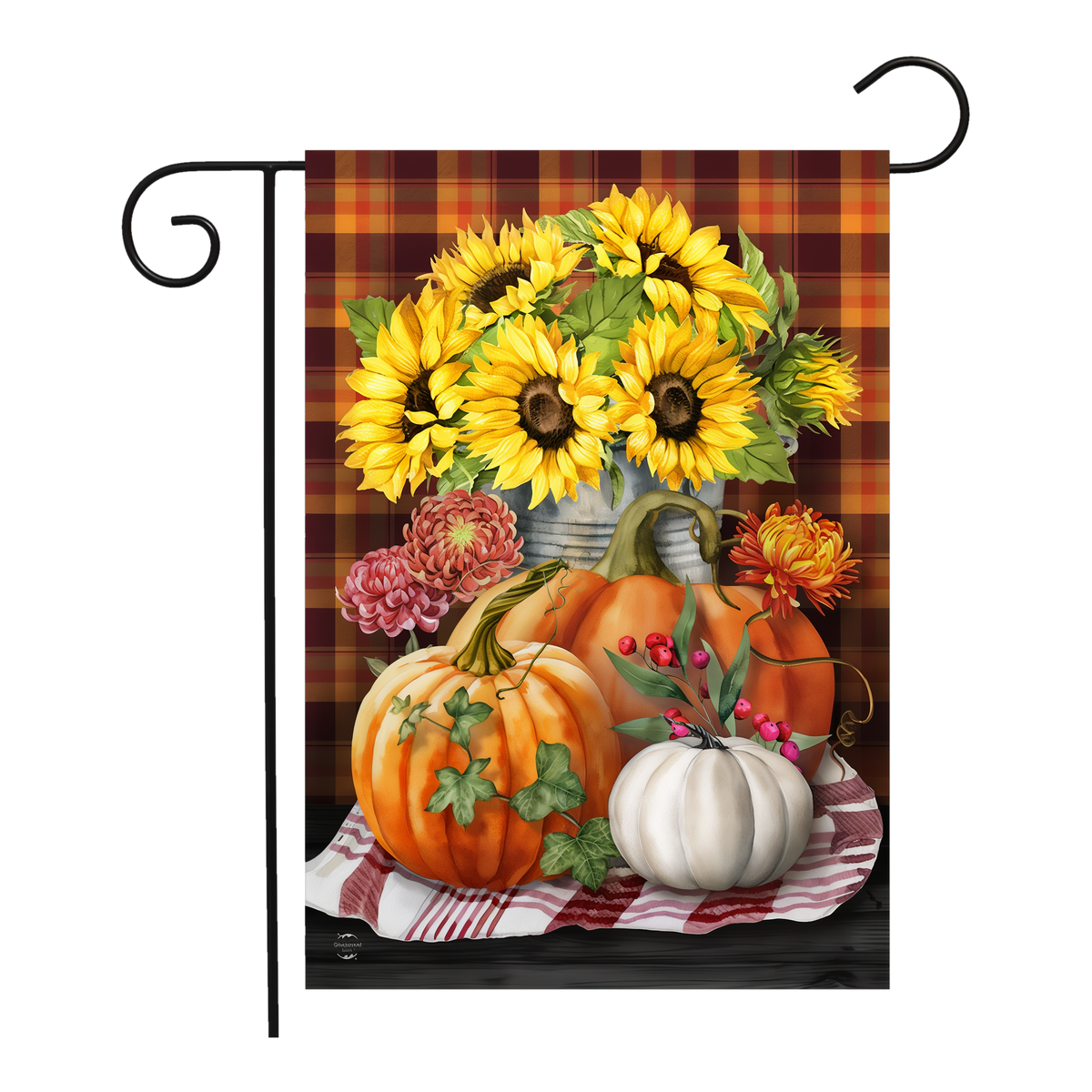 Briarwood Lane Autumn Arrangement Garden Flag -- garden flag shown on a garden flag stand