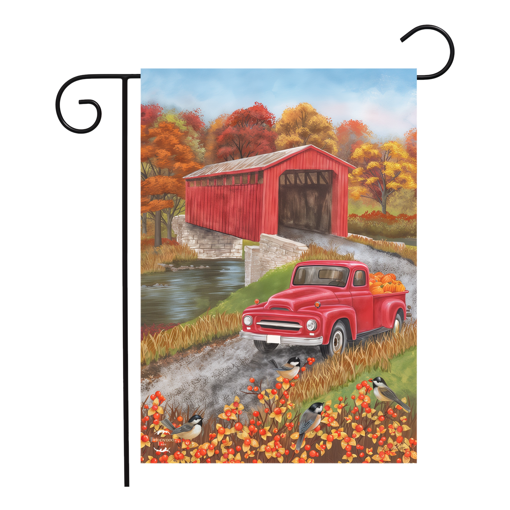 Briarwood Lane Autumn Bridge Garden Flag -- 12