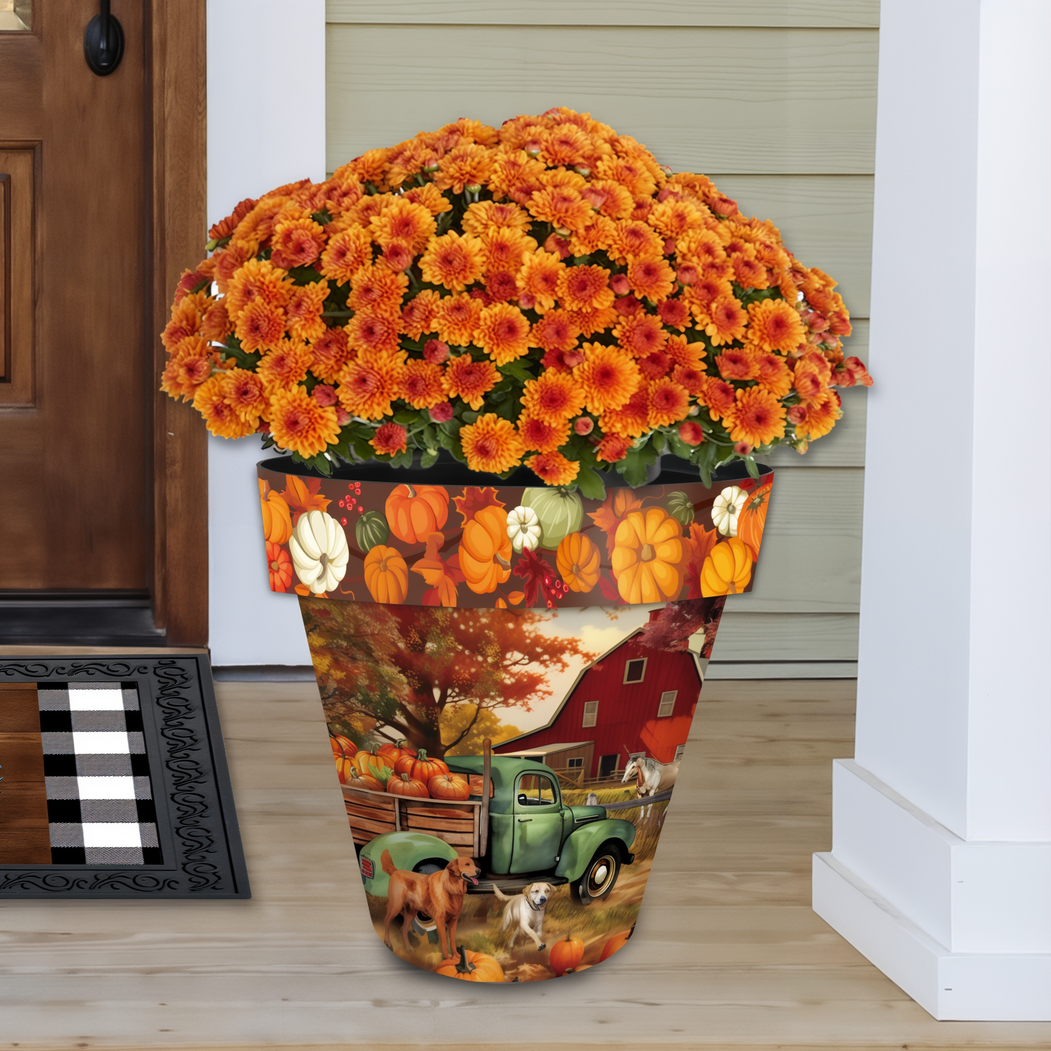 Briarwood Lane Autumn Farm Large Planter -- detail view