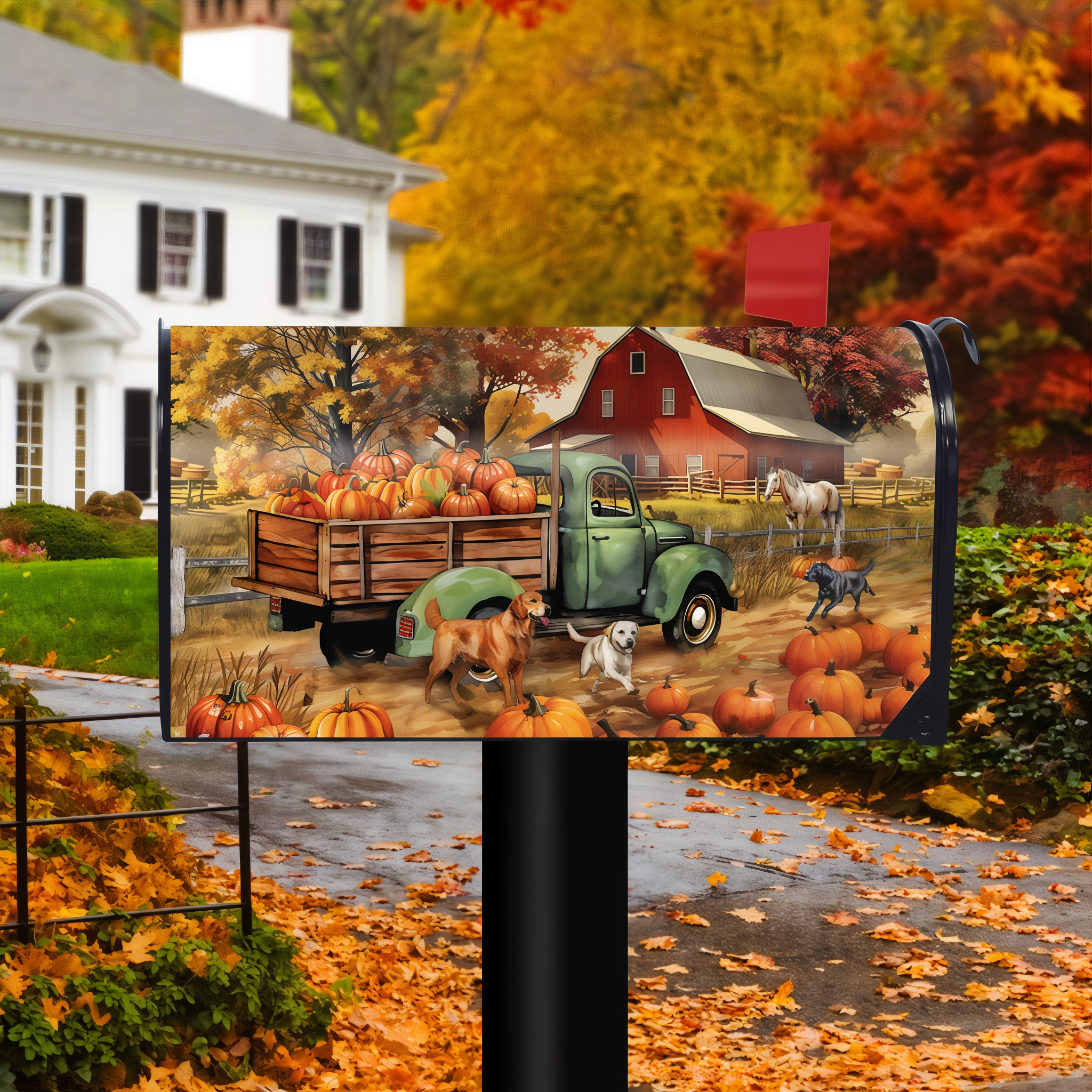 Briarwood Lane Autumn Farm Mailbox Cover -- detail view
