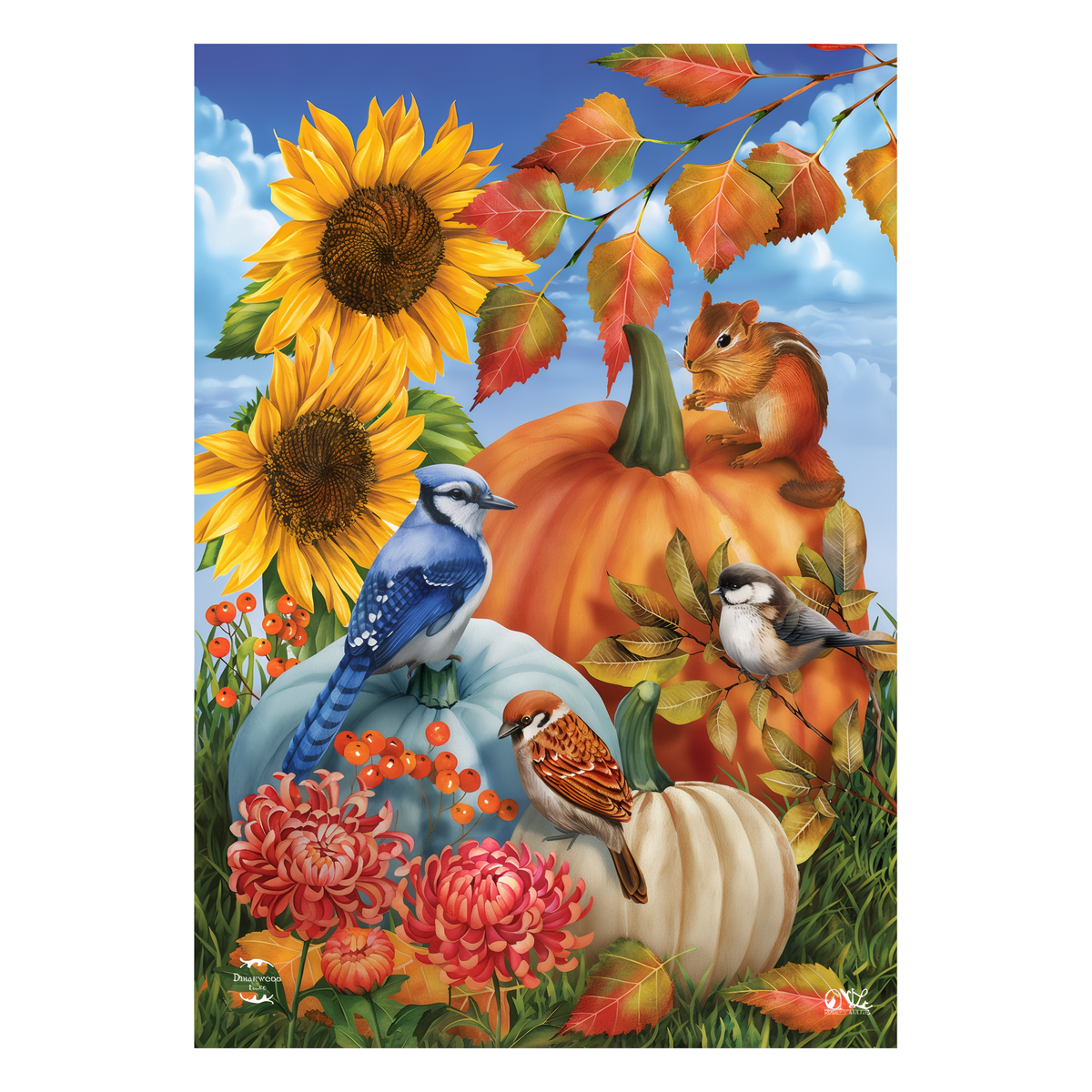 Briarwood Lane Autumn Gathering Garden Flag -- artwork detail view