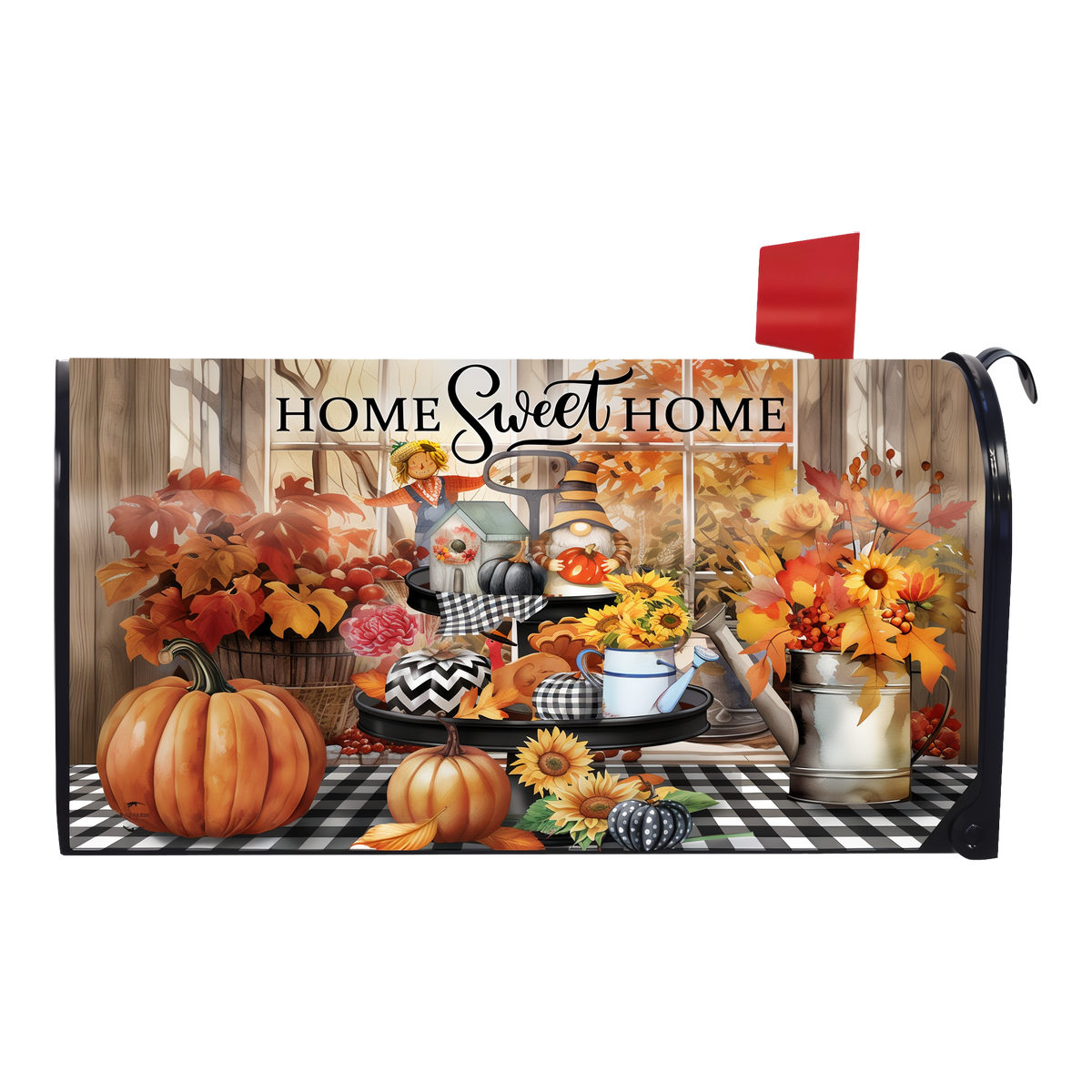 Briarwood Lane Autumn Memories Mailbox Cover -- magnetic mailbox cover shown on a standard steel mailbox