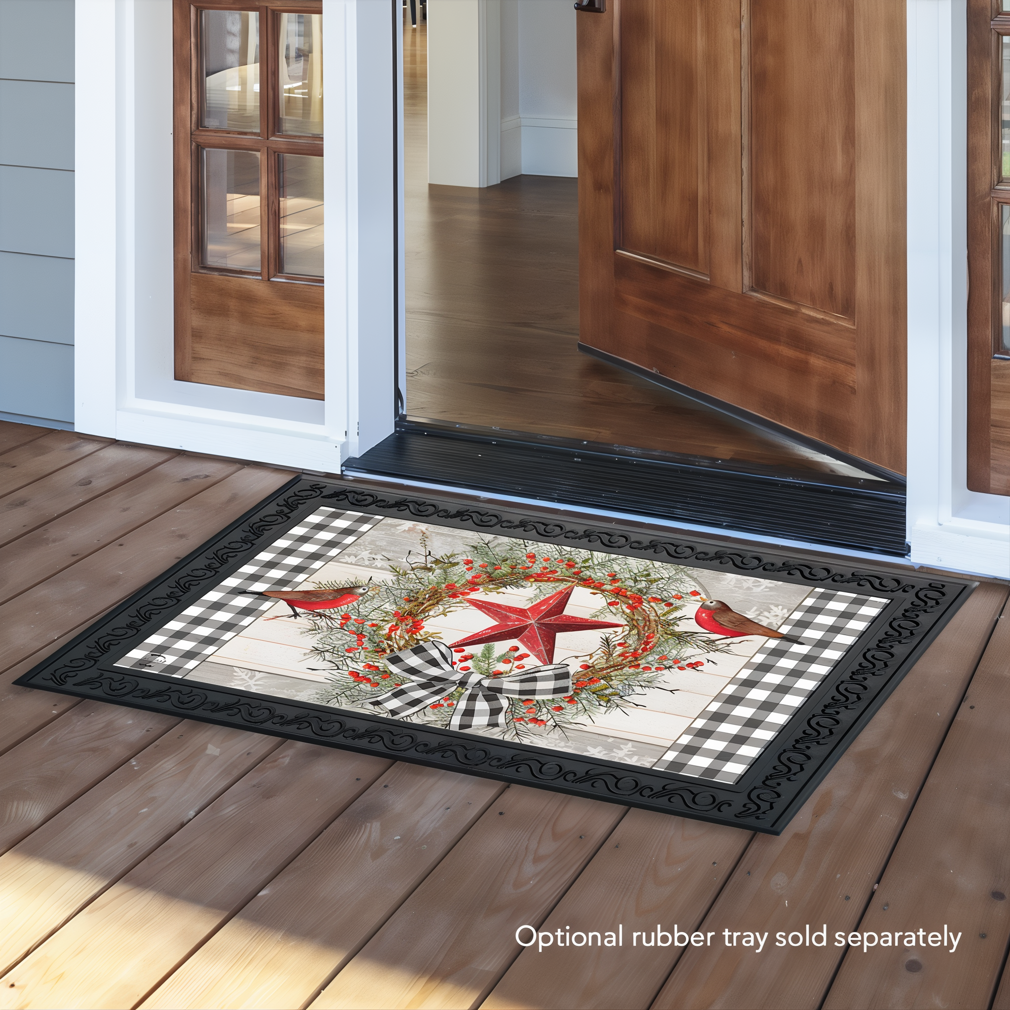 Briarwood Lane Berry Wreath Barnstar Winter Doormat -- detail view