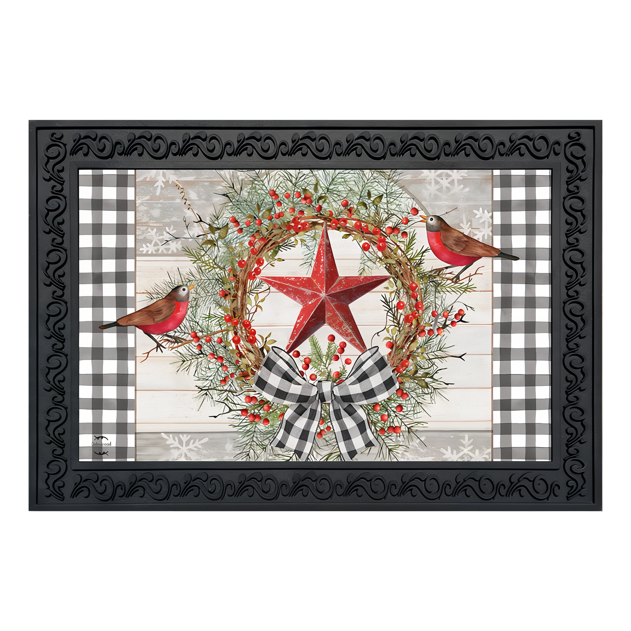 Briarwood Lane Berry Wreath Barnstar Winter Doormat -- product view