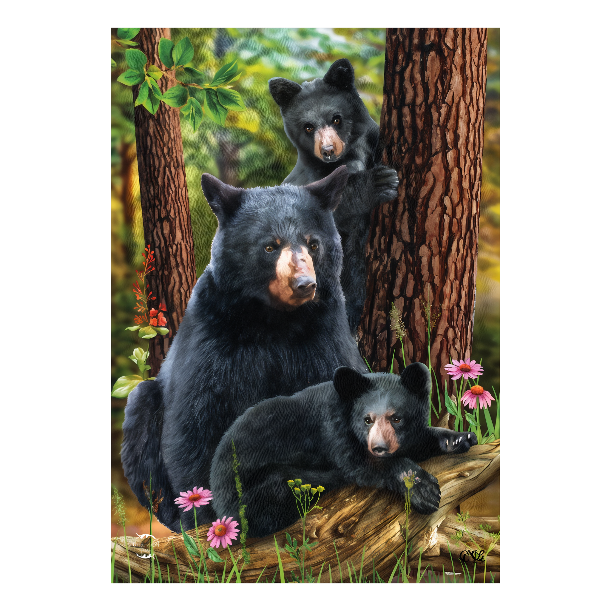 Briarwood Lane Black Bear Family Nature Garden Flag -- detail view