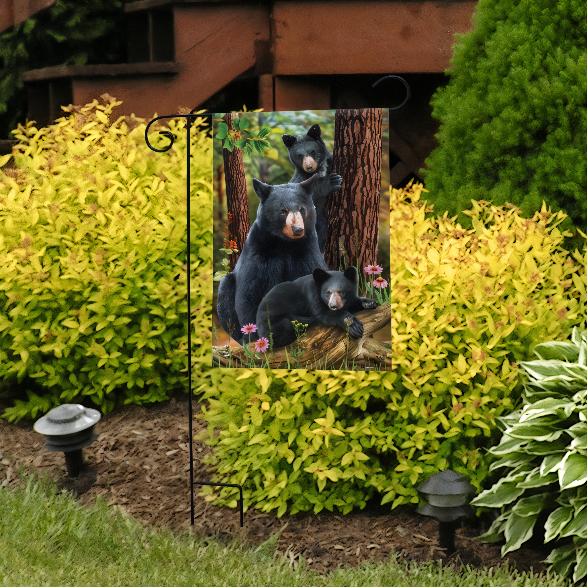 Briarwood Lane Black Bear Family Nature Garden Flag -- detail view
